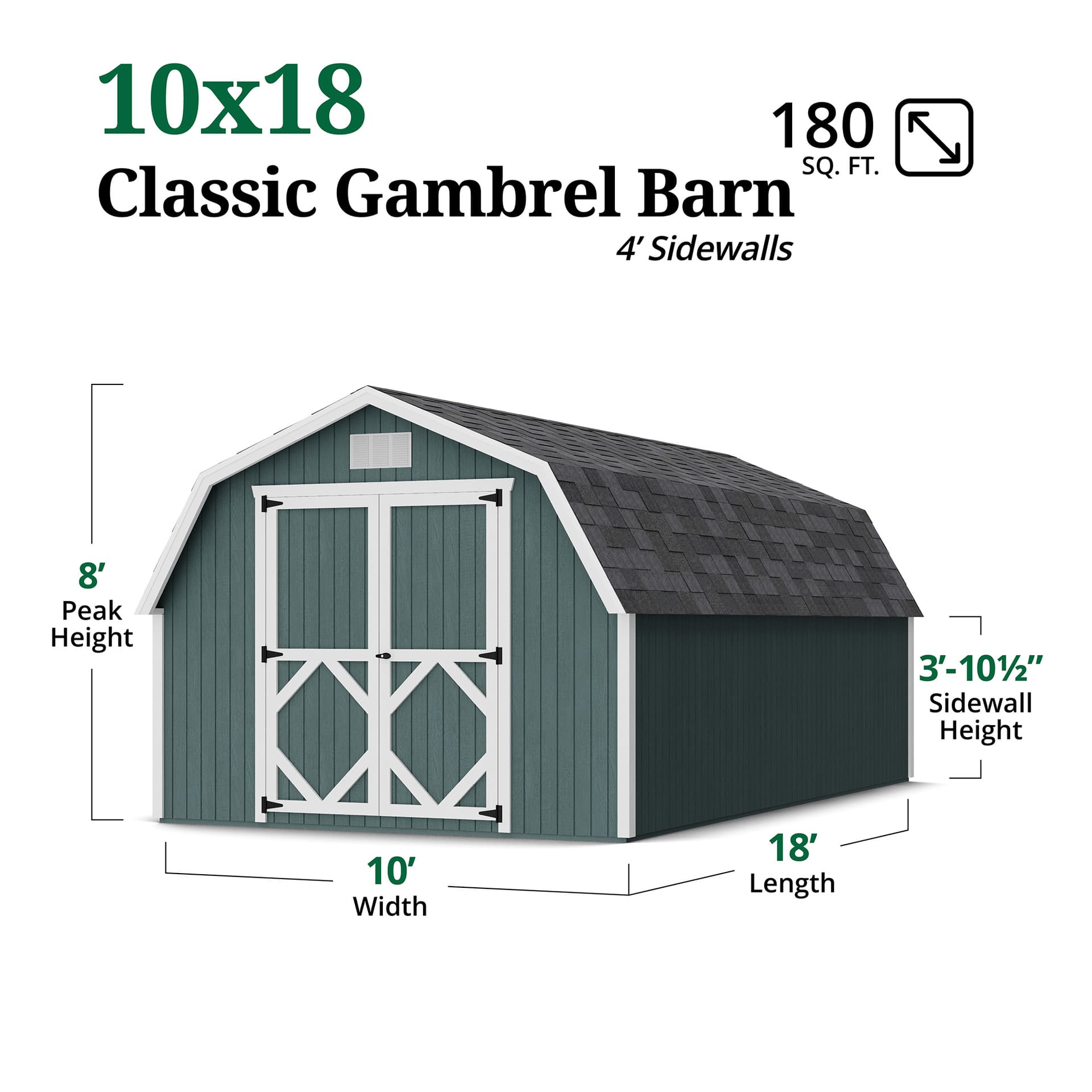 Classic Gambrel 4' Barn Shed dimensions