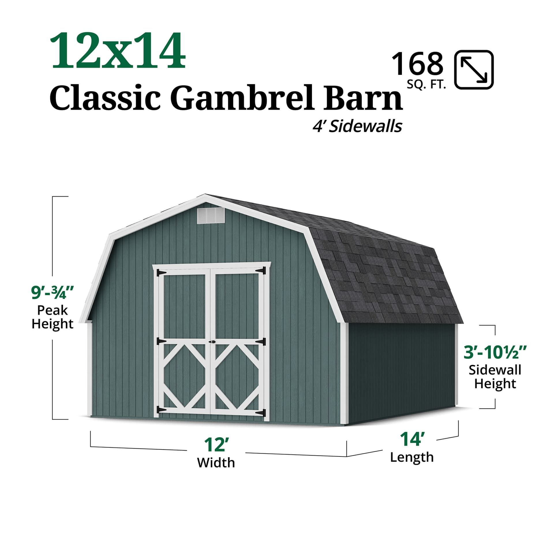 Classic Gambrel Barn 4' Sidewalls dimensions