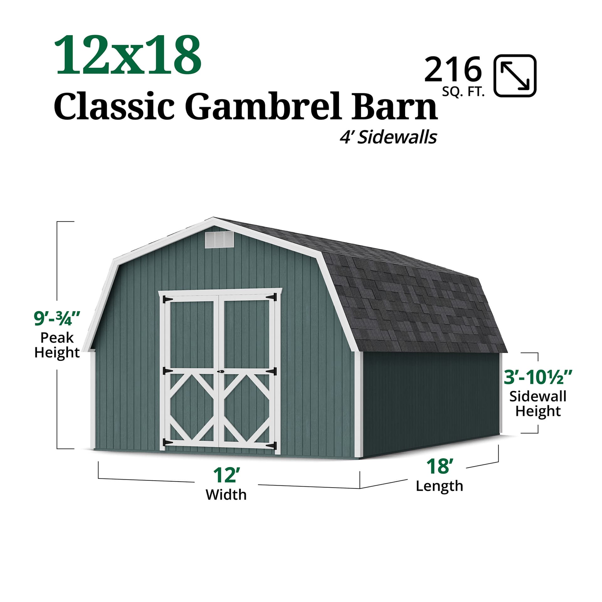 Classic Gambrel Barn 4' Sidewalls dimensions