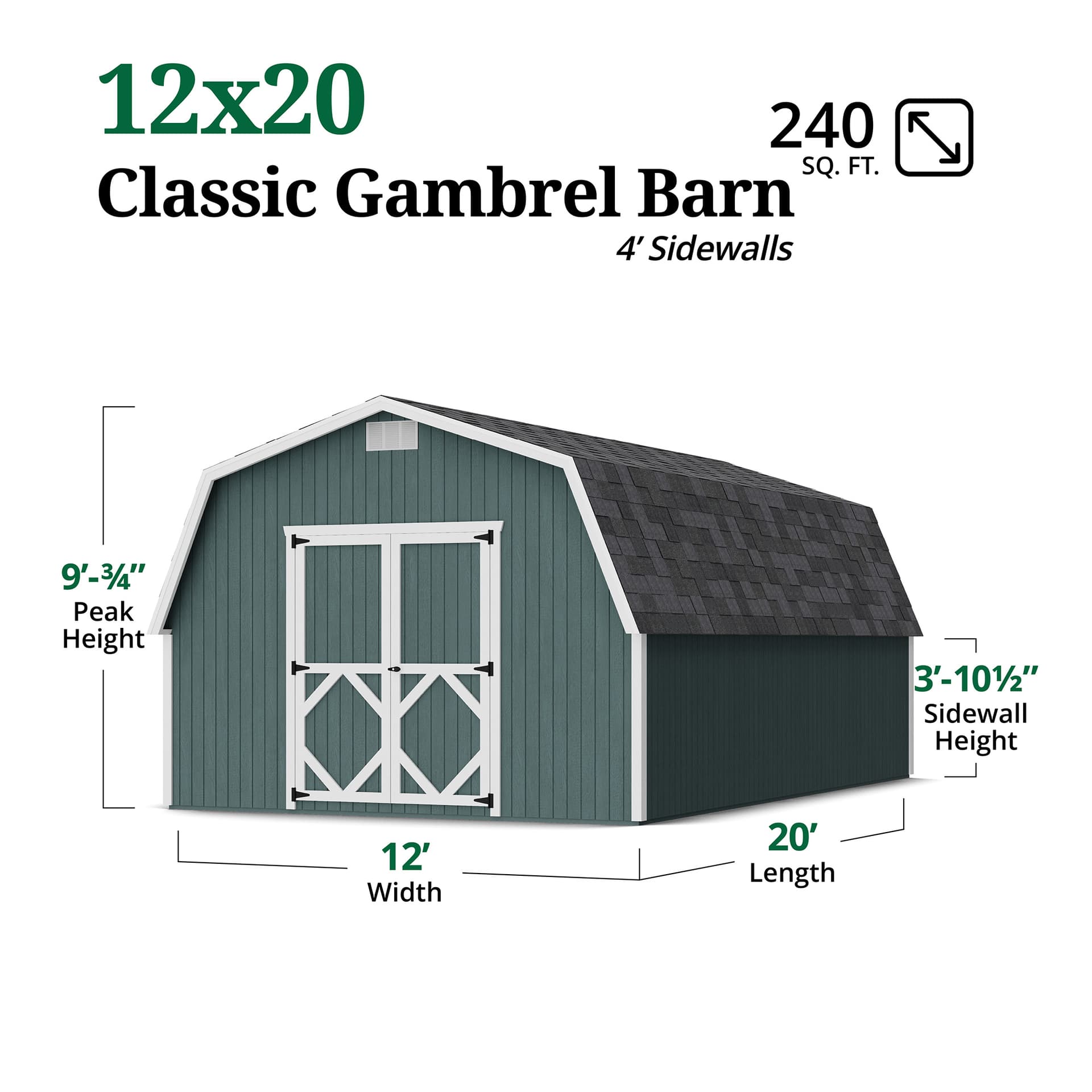 Classic Gambrel Barn 4' Sidewalls dimensions