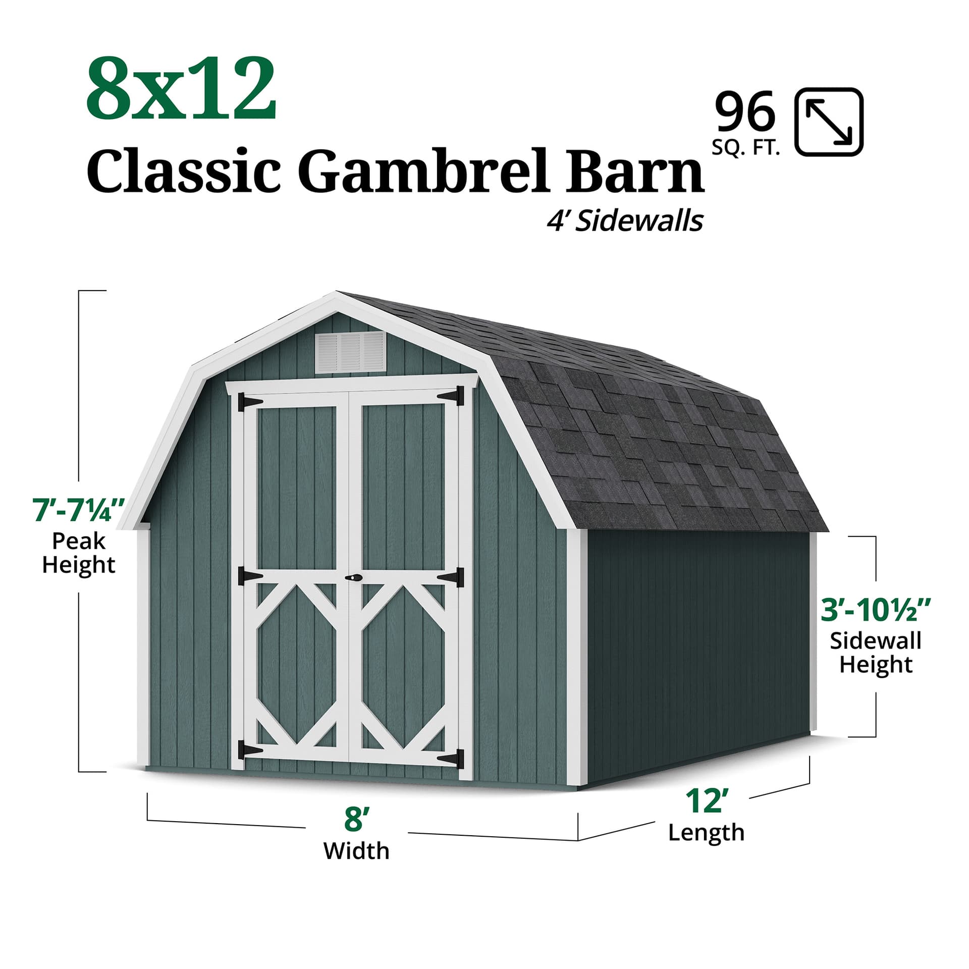 Classic Gambrel Barn 4' Sidewalls dimensions