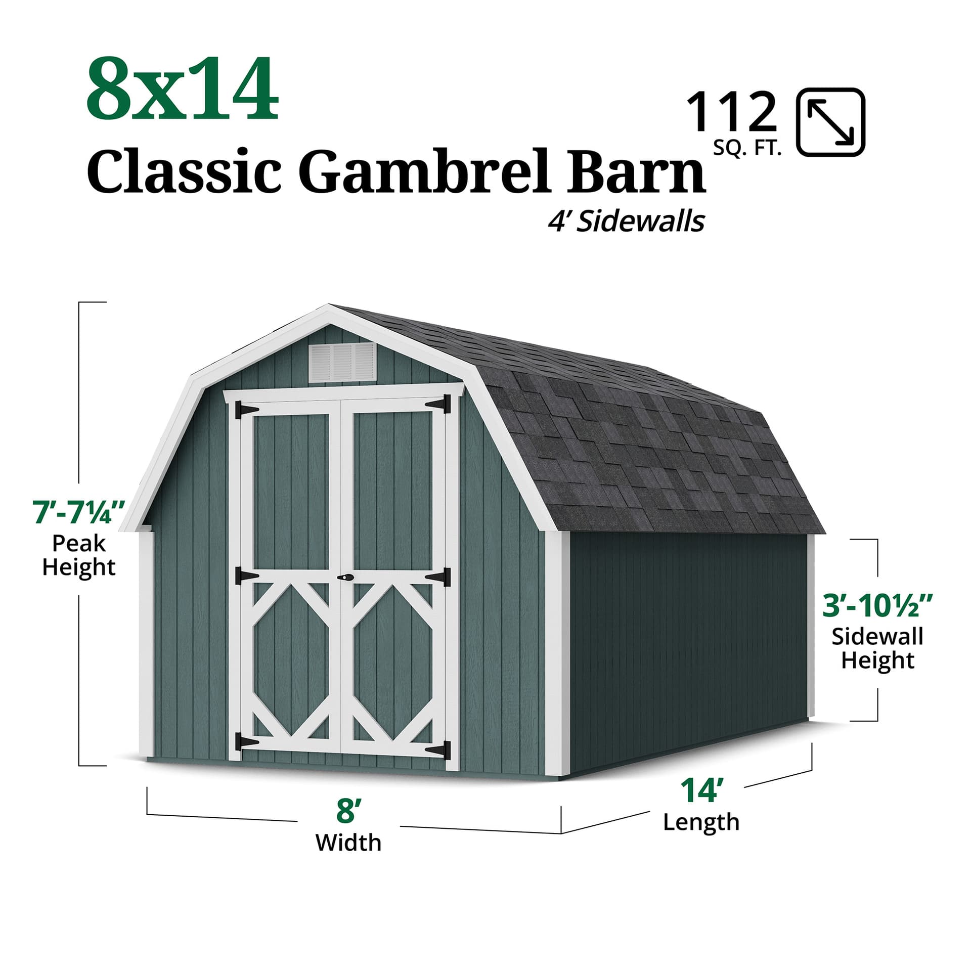 Classic Gambrel 4' Barn Shed dimensions