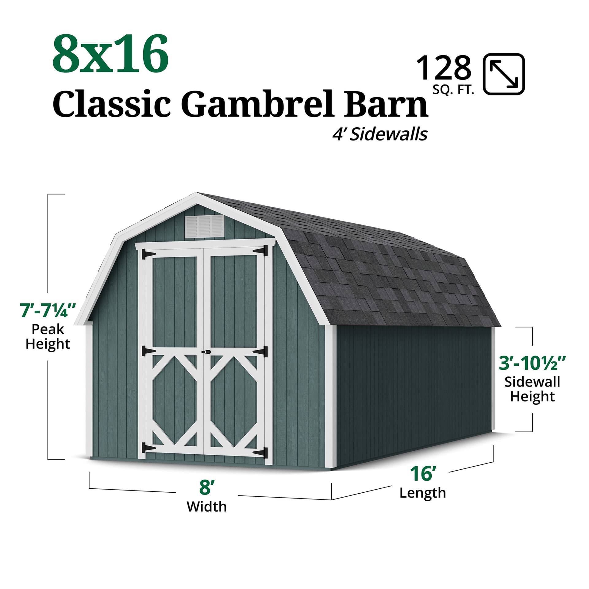 Classic Gambrel Barn 4' Sidewalls dimensions