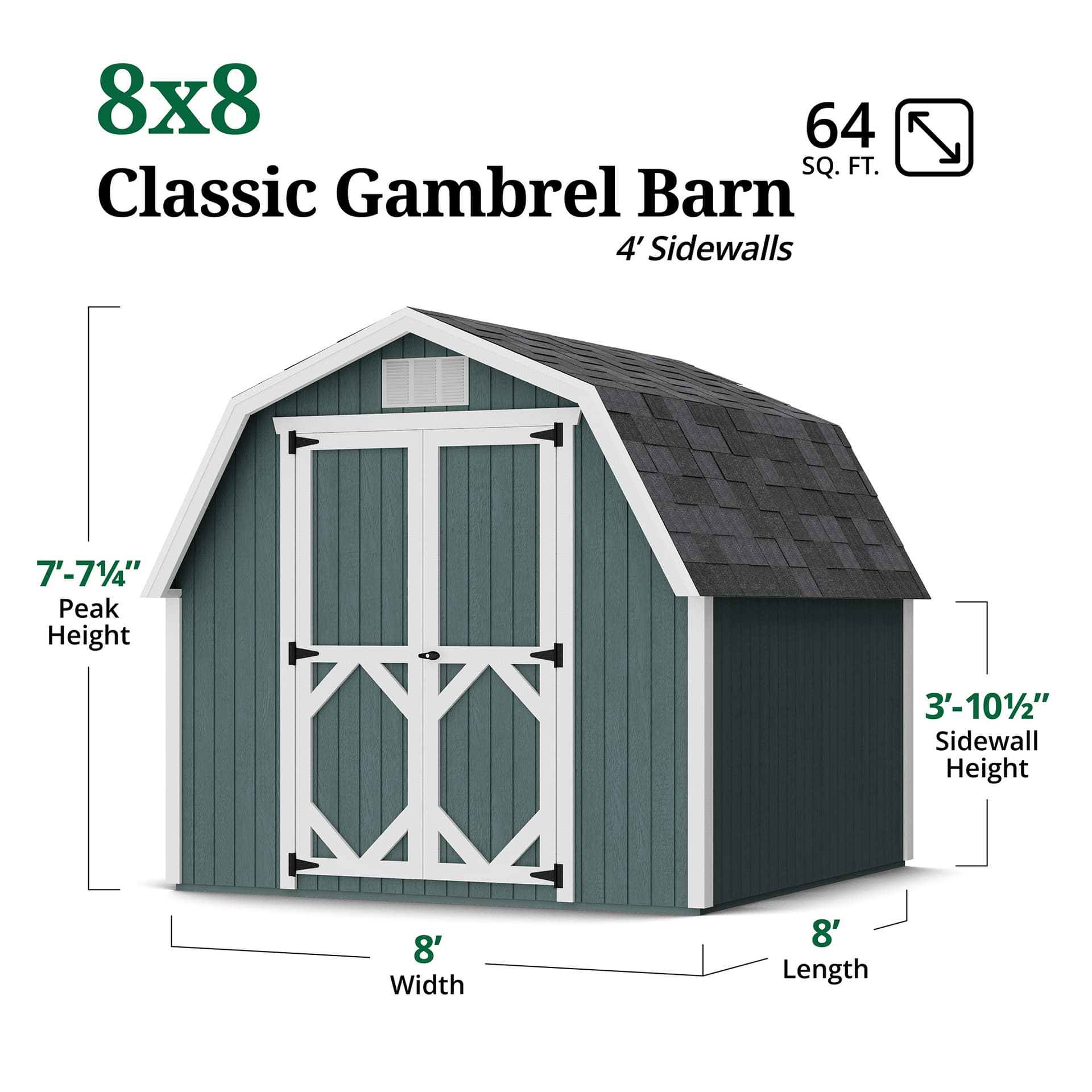 Classic Gambrel 4' Barn Shed dimensions