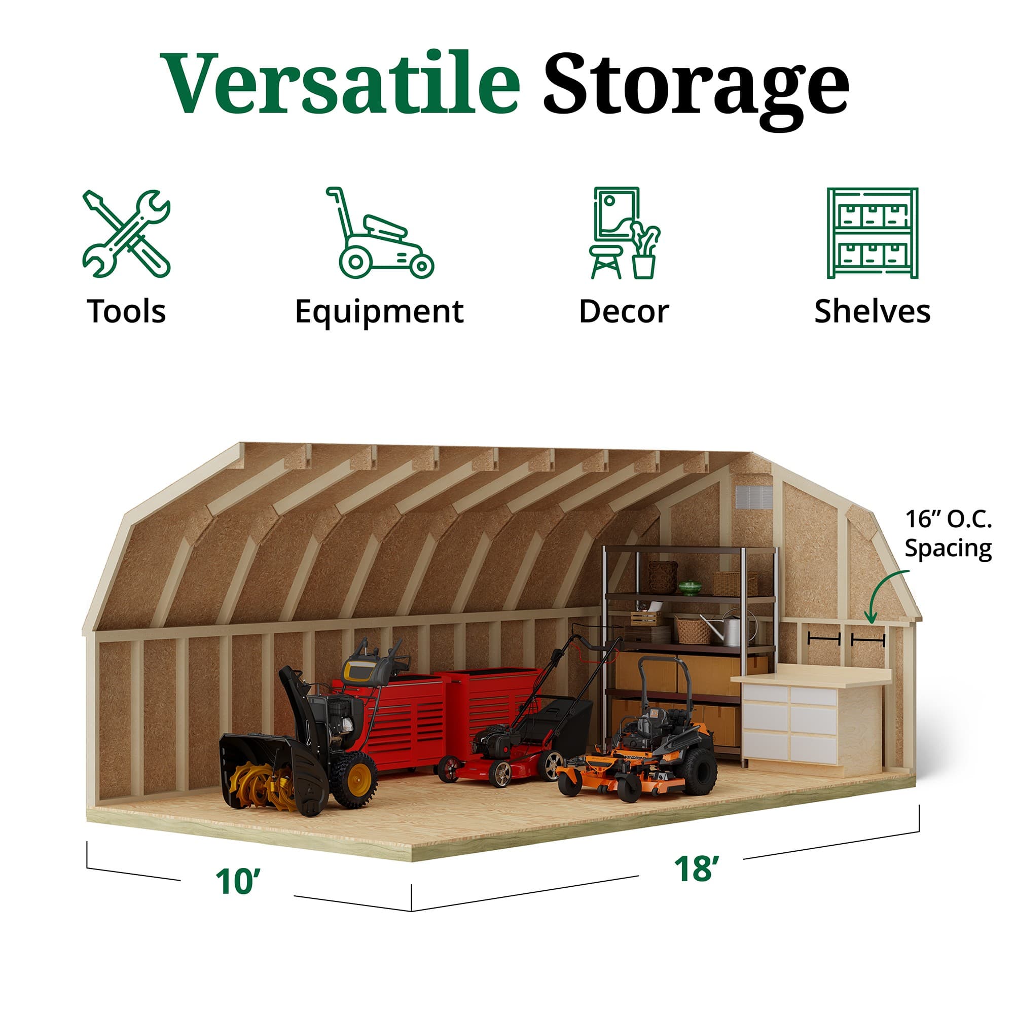 Classic Gambrel 4' Barn Shed interior graphic