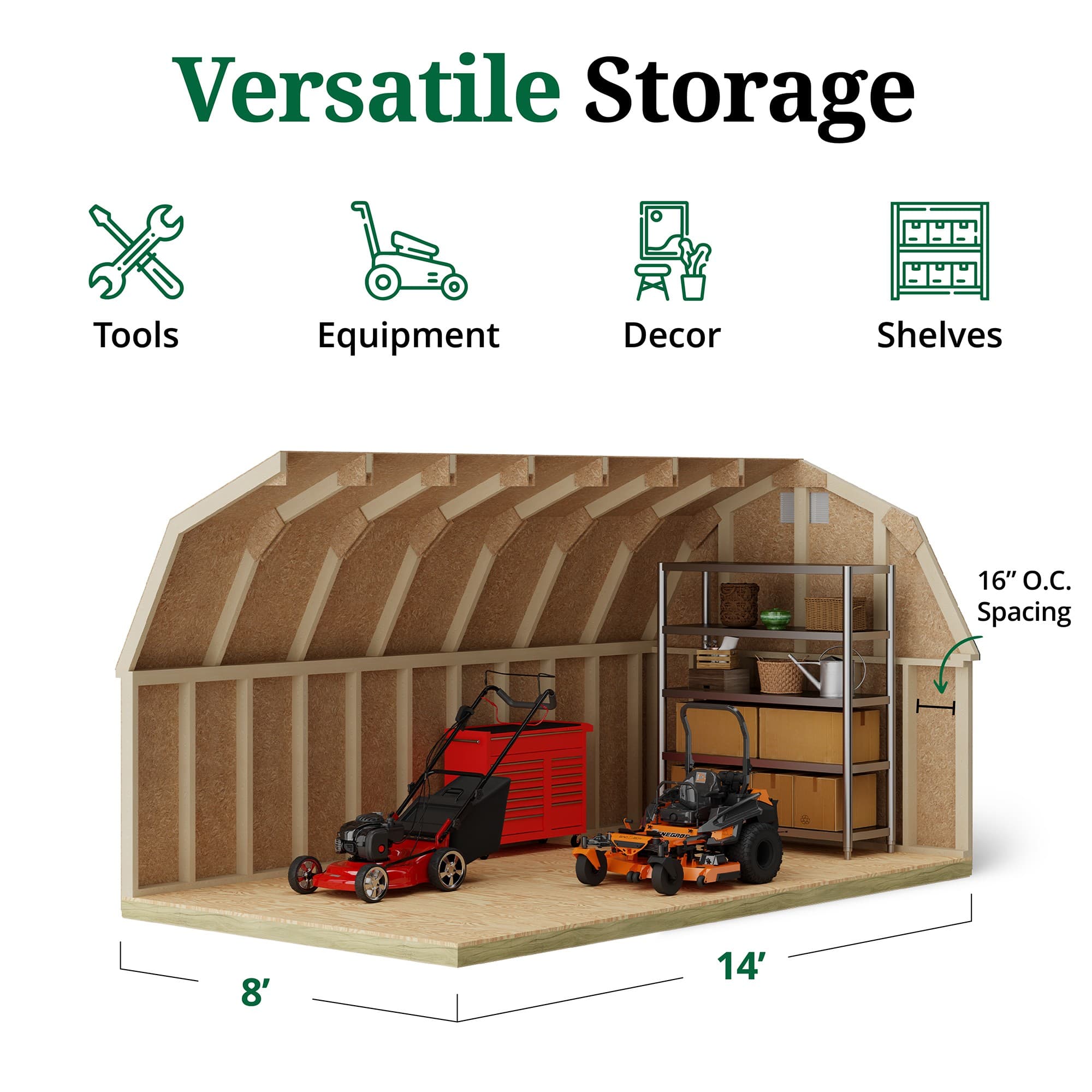 Classic Gambrel 4' Barn Shed interior graphic