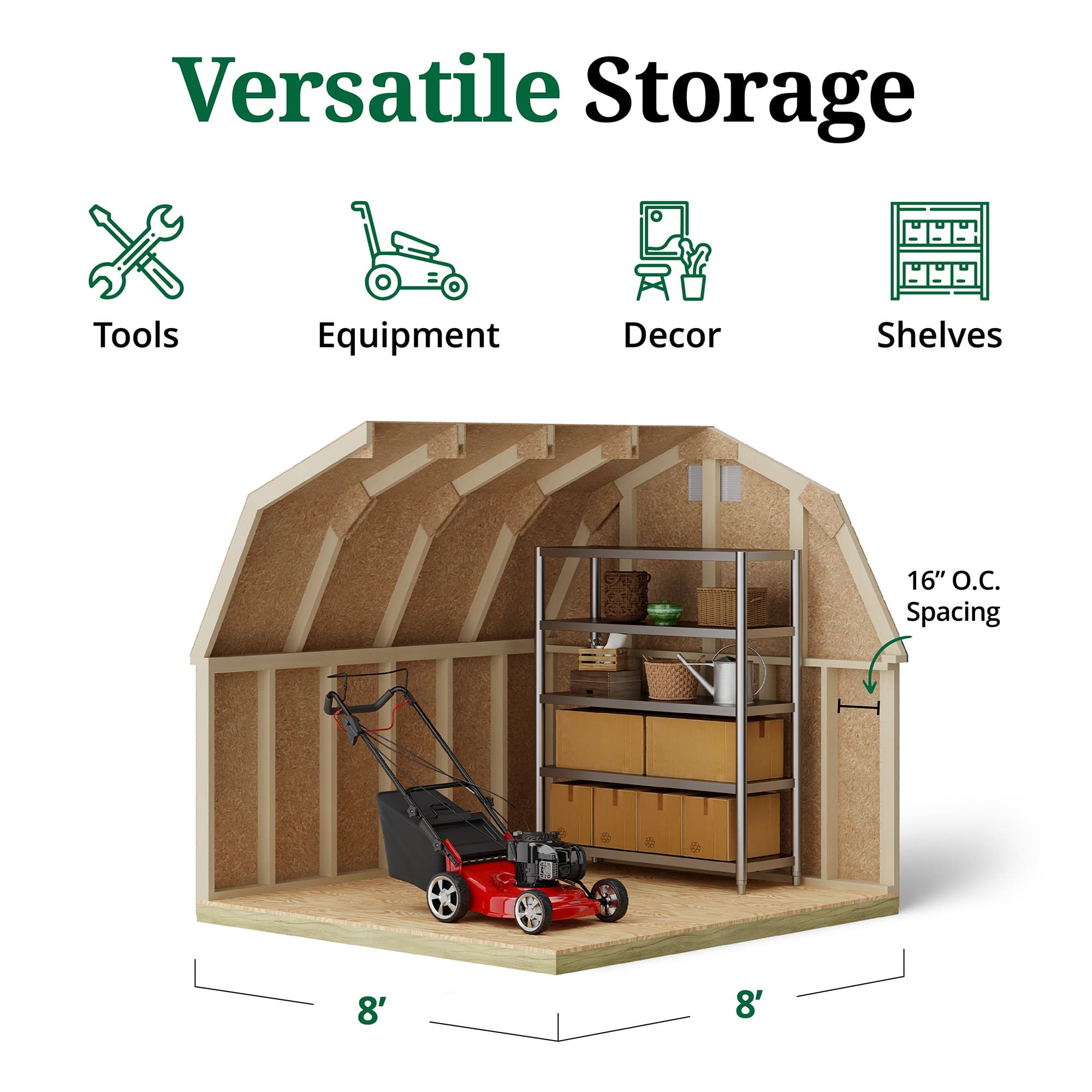 Classic Gambrel 4' Barn Shed interior graphic