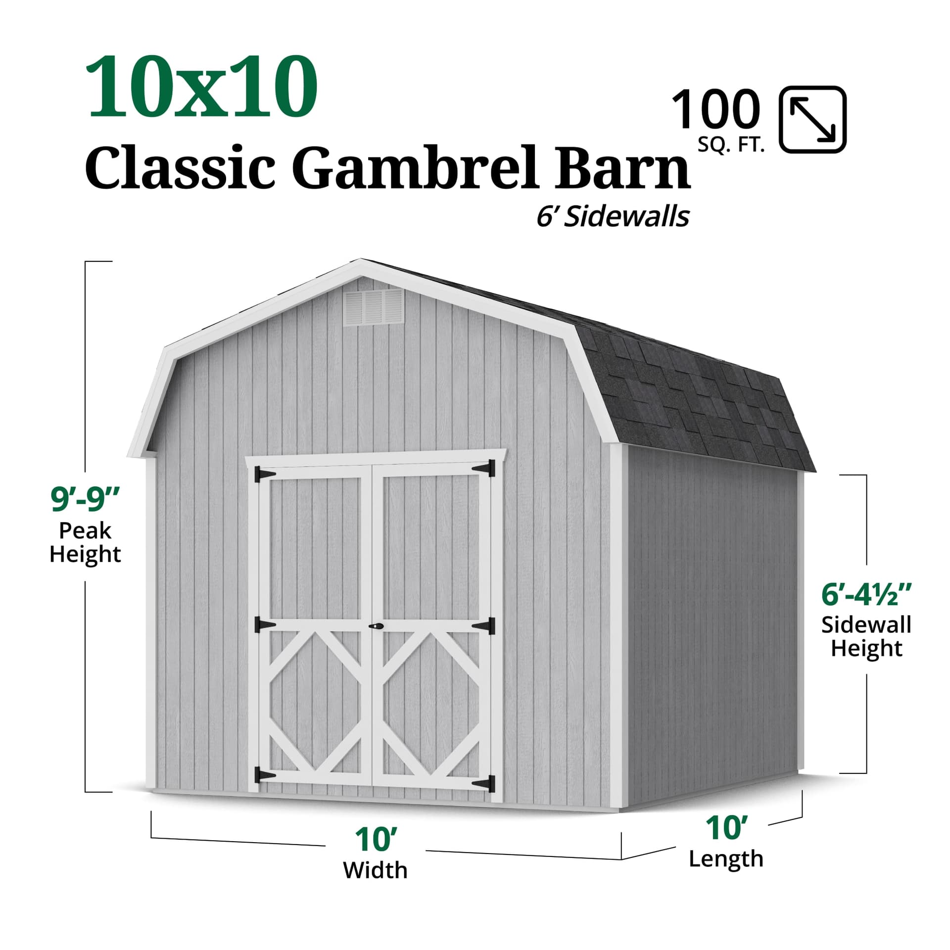 Classic Gambrel Barn 6' Sidewalls dimensions