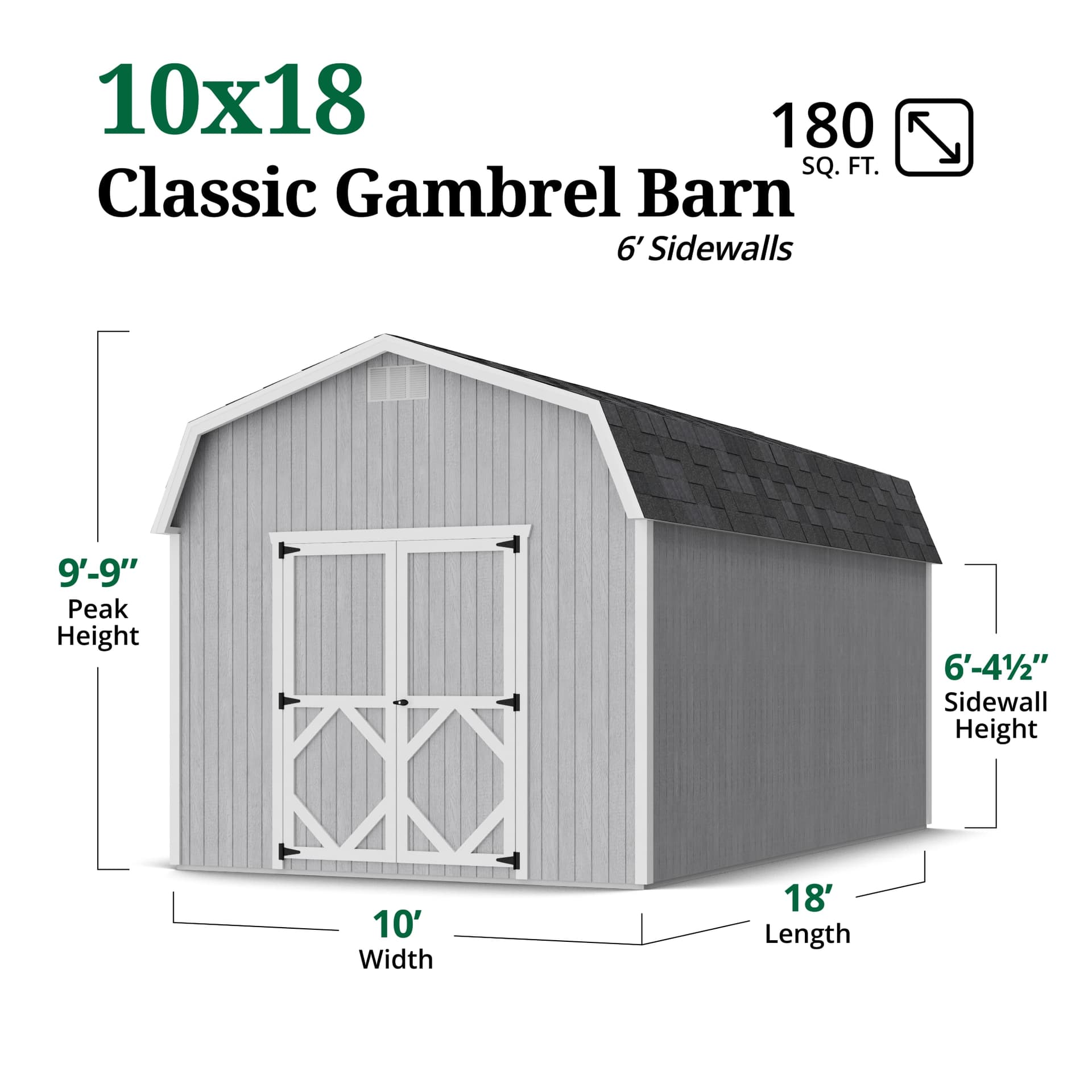 Classic Gambrel Barn 6' Sidewalls dimensions