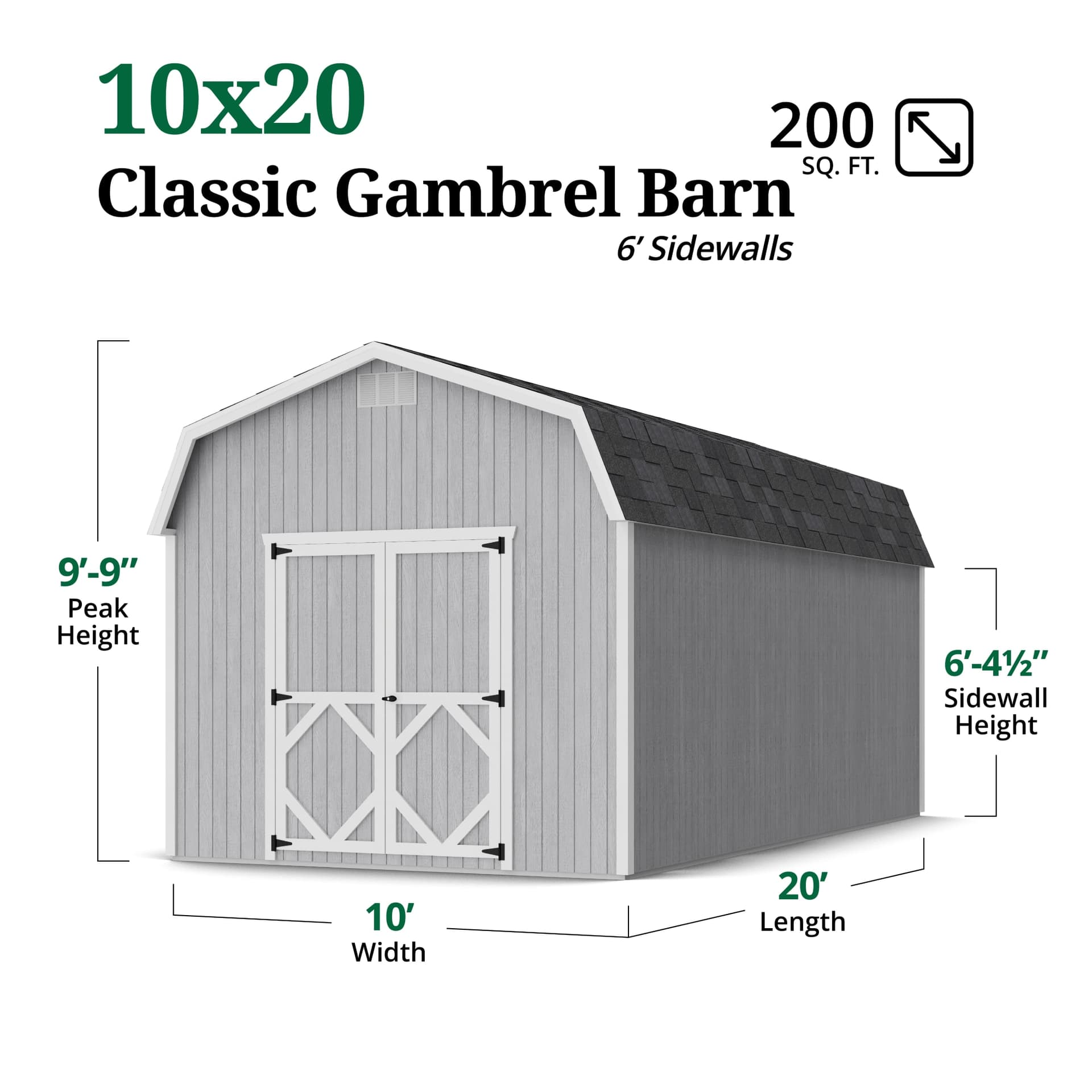 Classic Gambrel Barn 6' Sidewalls dimensions