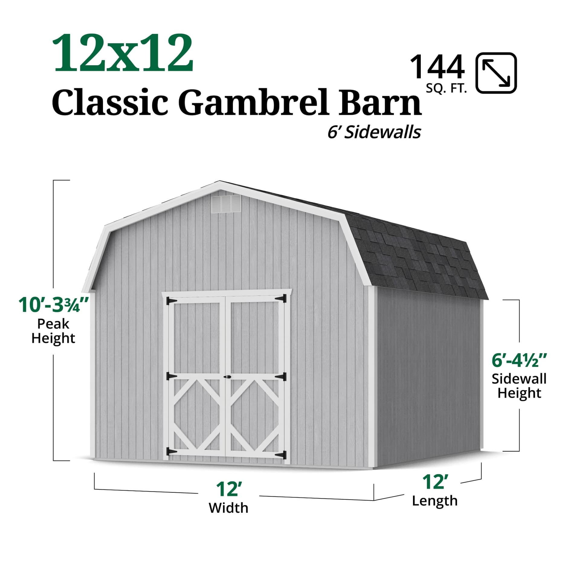 Classic Gambrel Barn 6' Sidewalls dimensions