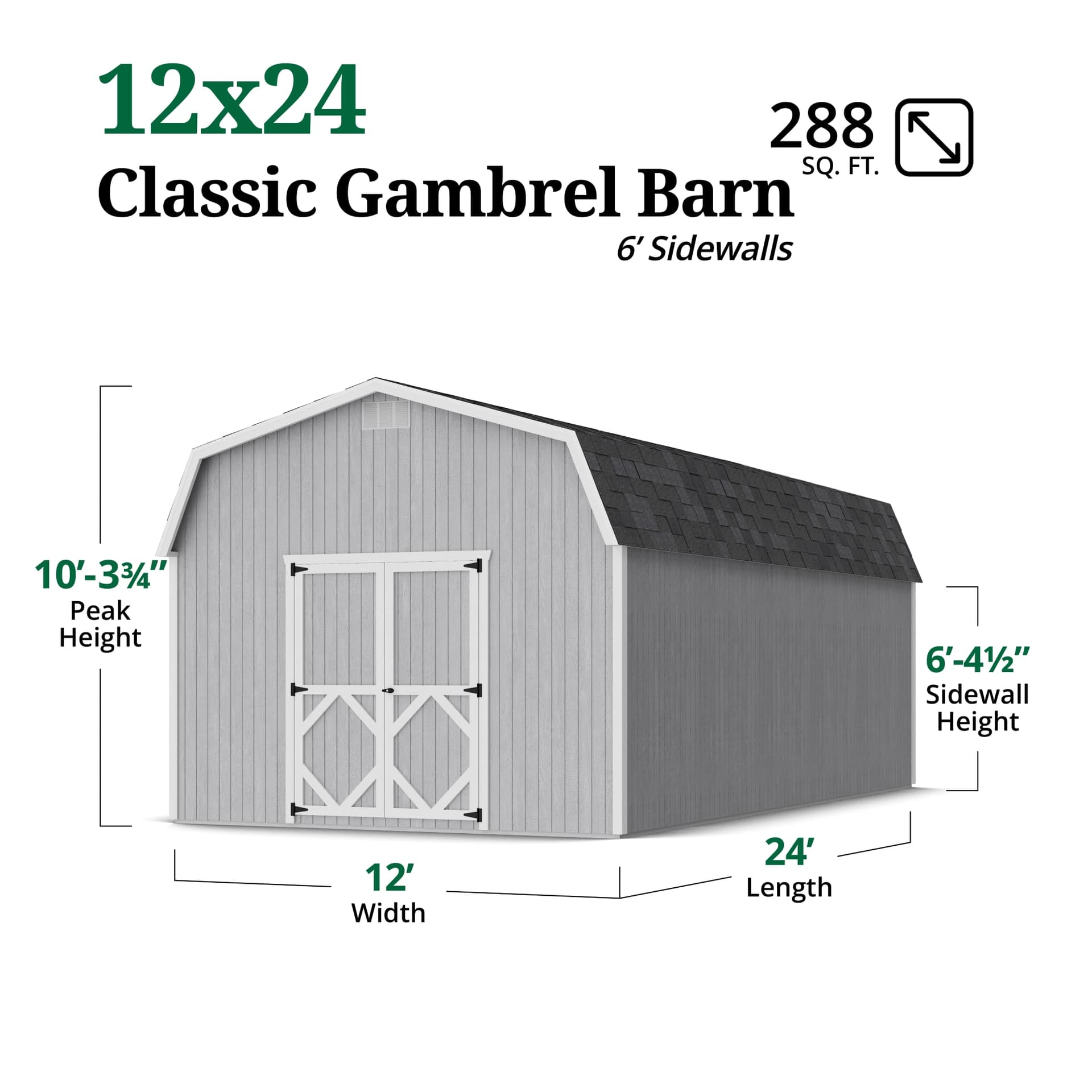 Classic Gambrel Barn 6' Sidewalls dimensions