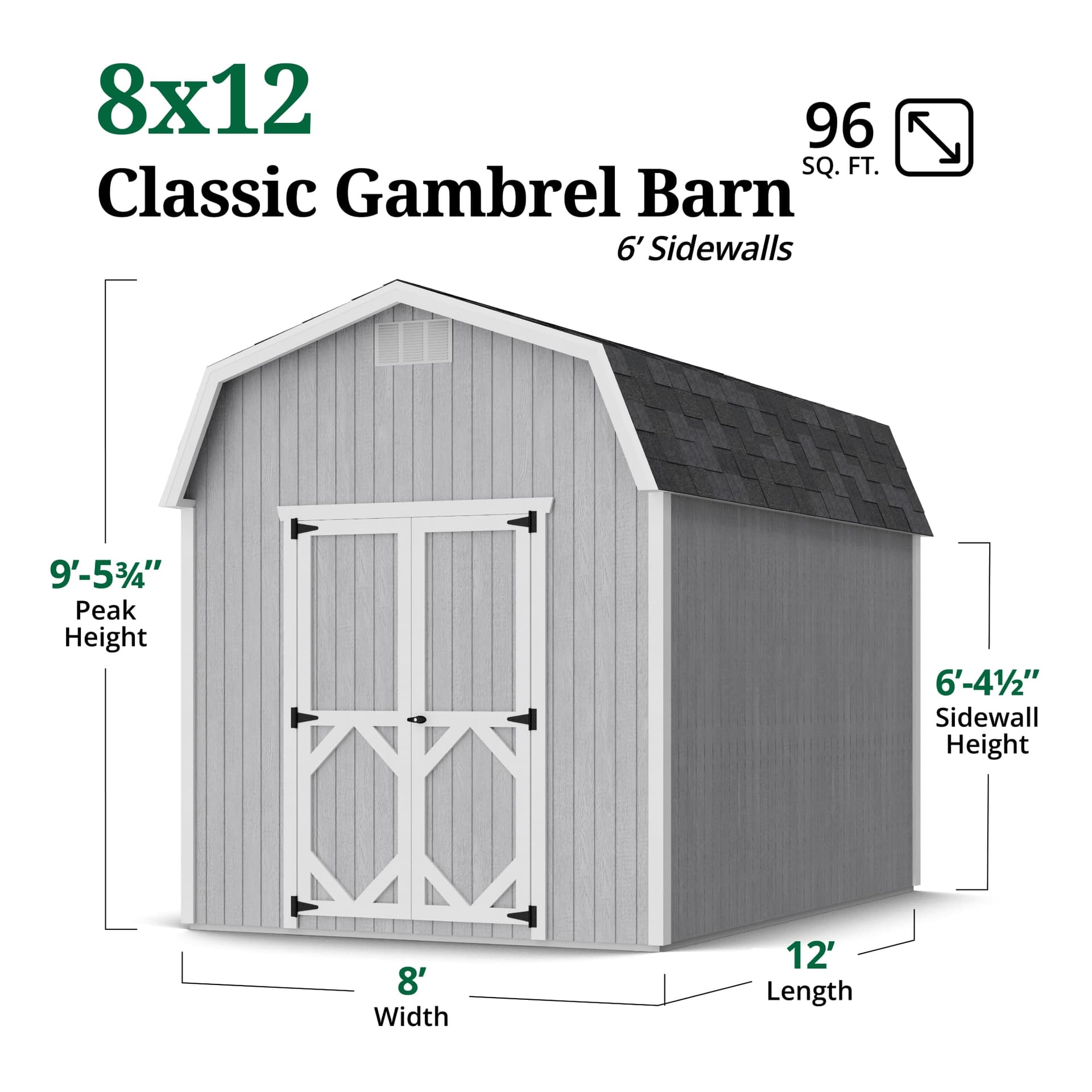 Classic Gambrel 6' Barn Shed dimensions