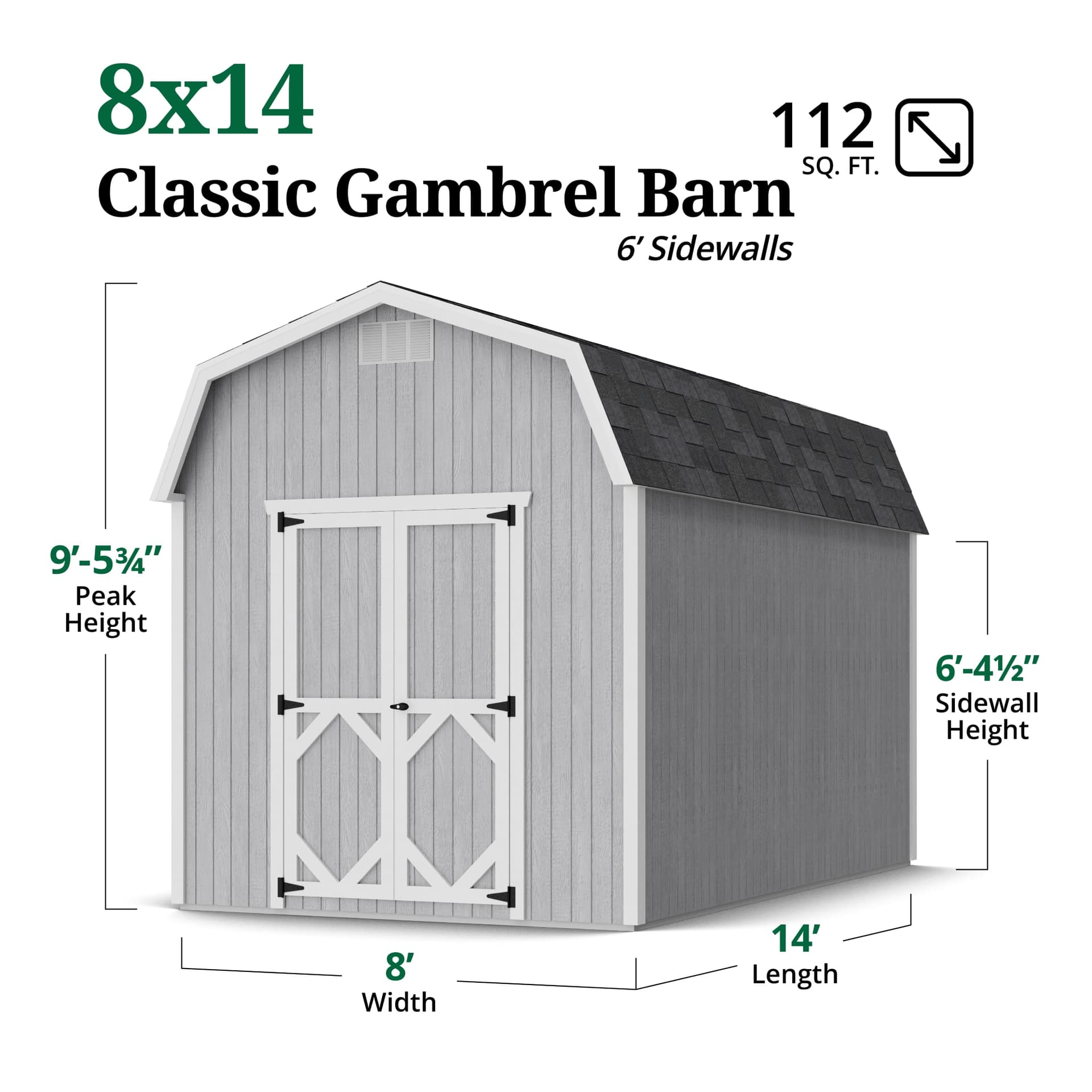 Classic Gambrel Barn 6' Sidewalls dimensions