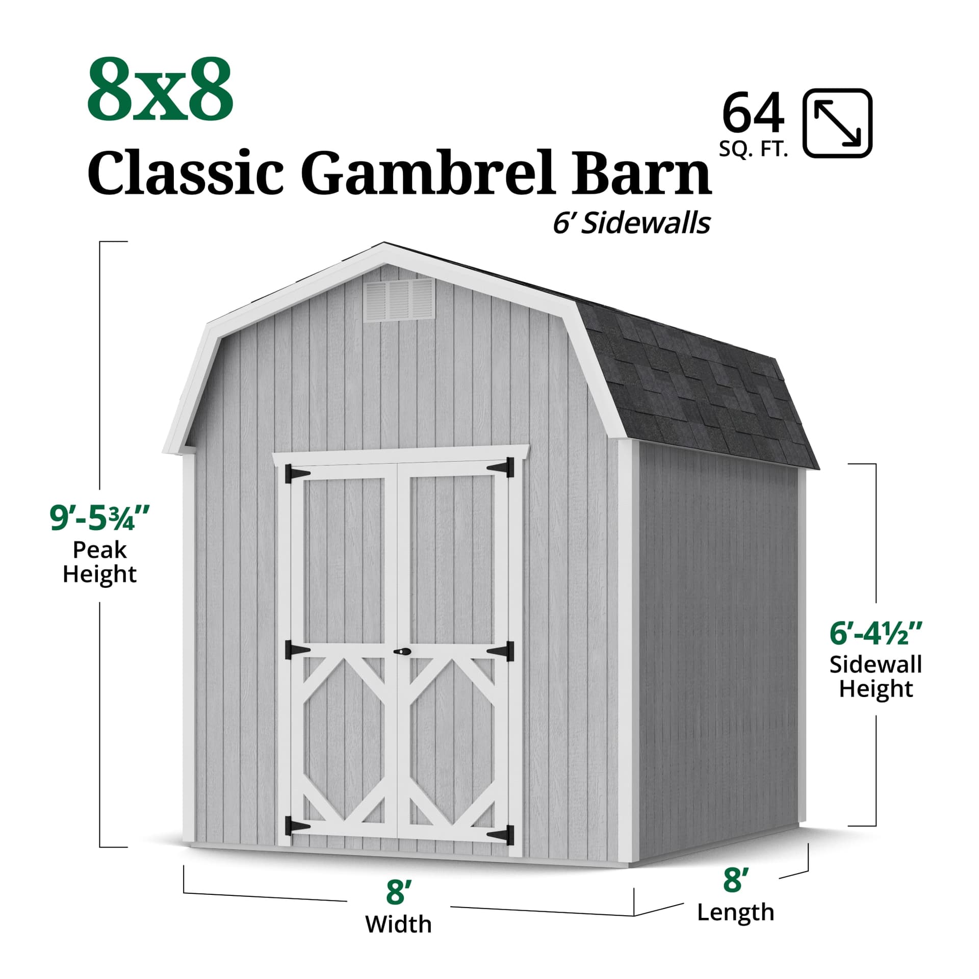 Classic Gambrel 6' Barn Shed dimensions