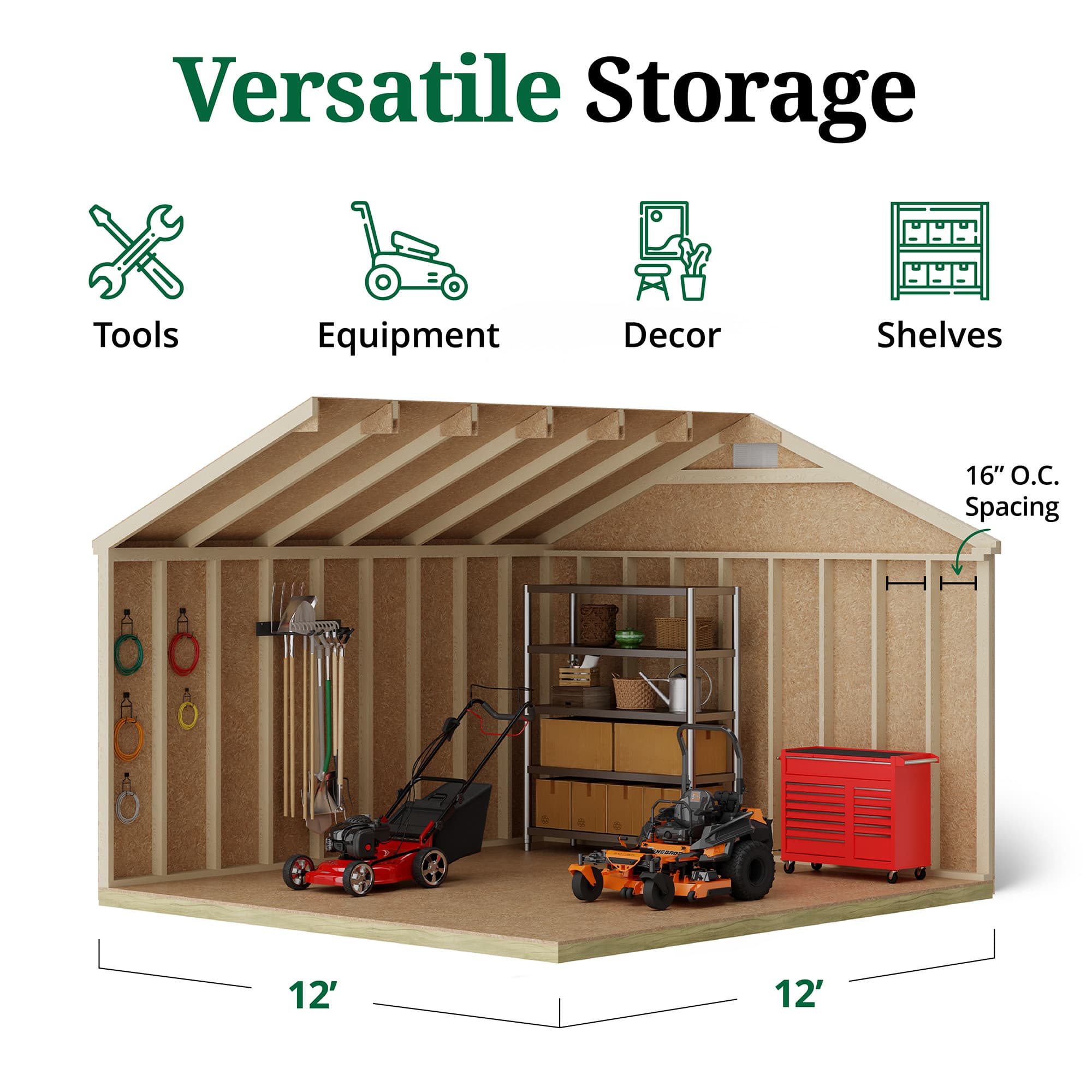Little Cottage Co. 12x12 Classic Workshop Shed with Operable Windows and Floor, Outdoor Wood Storage Do-It-Yourself Precut Kit, image size:2000x2000