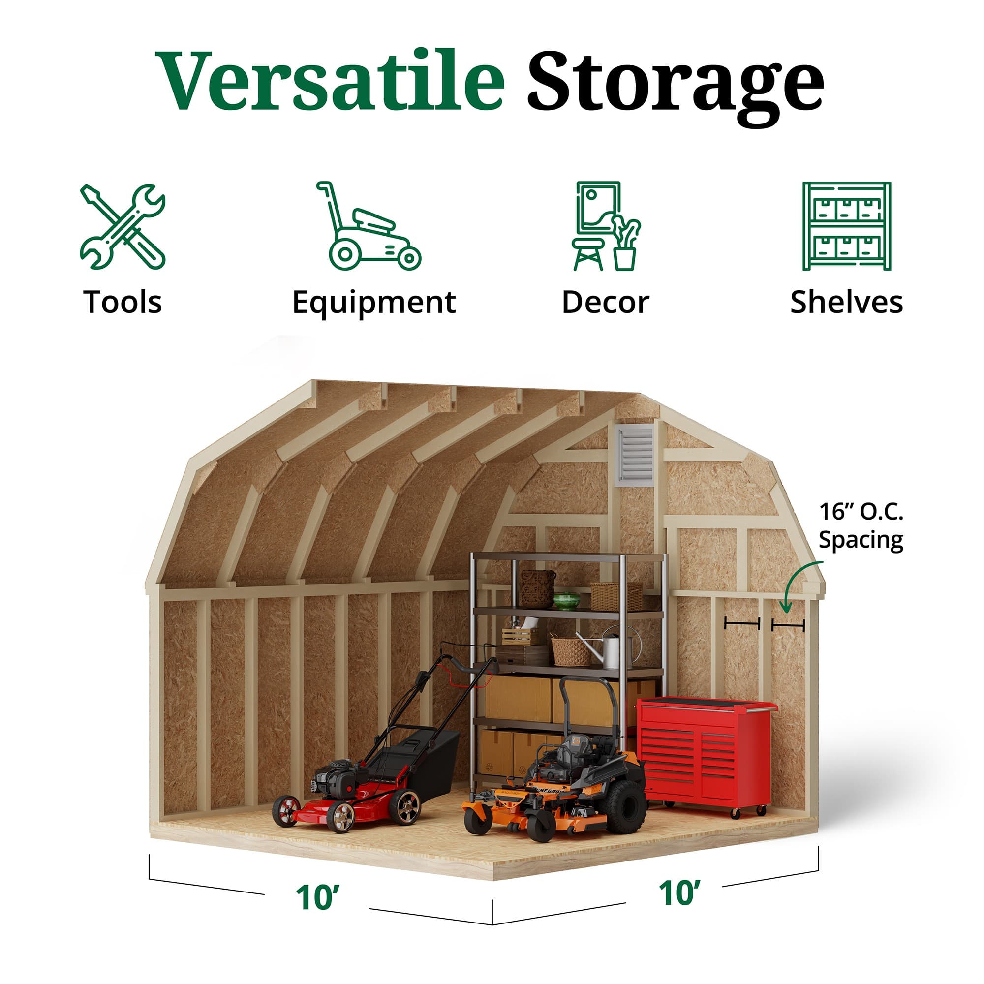 Colonial Greenfield Barn Shed interior graphic