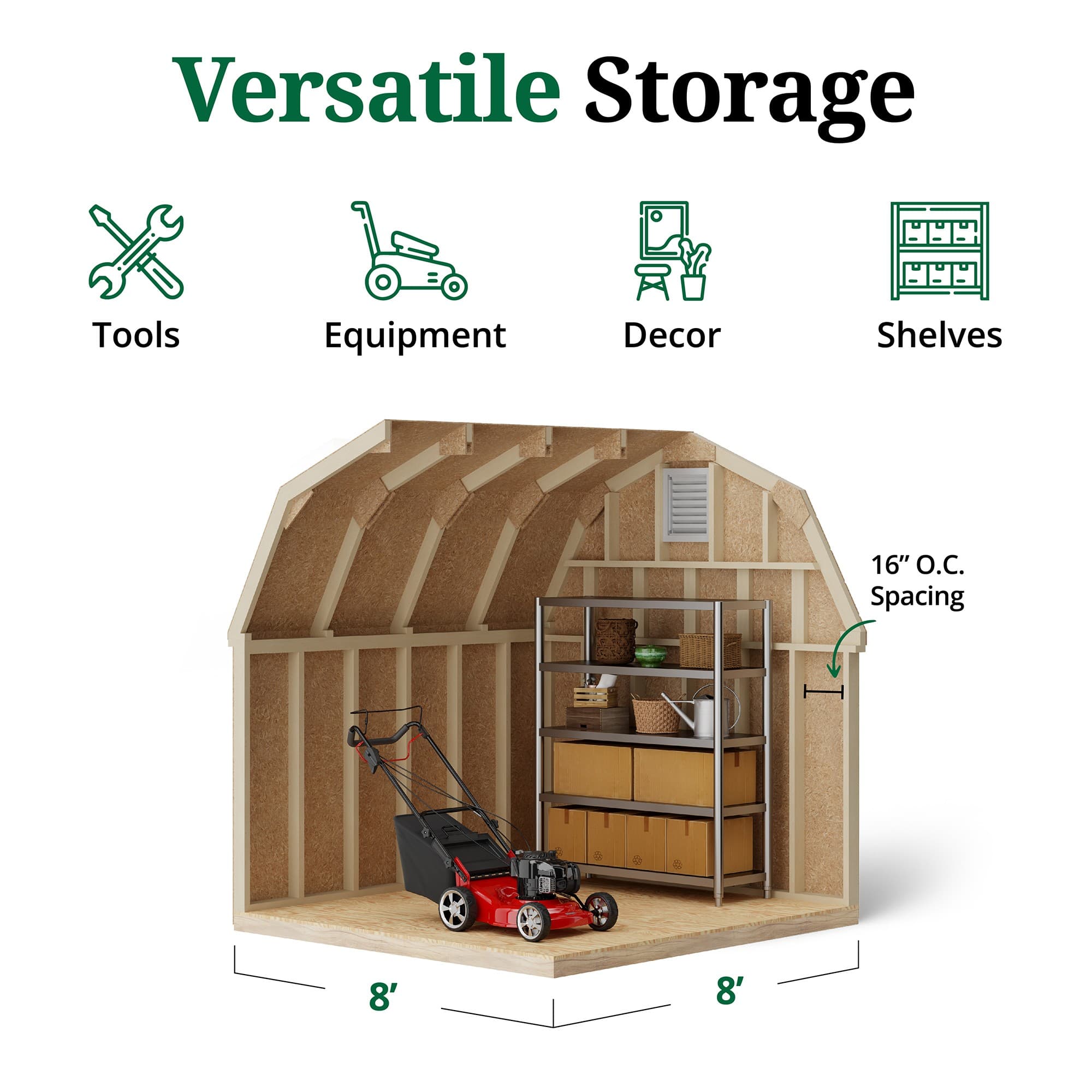 Colonial Greenfield Barn Shed interior graphic