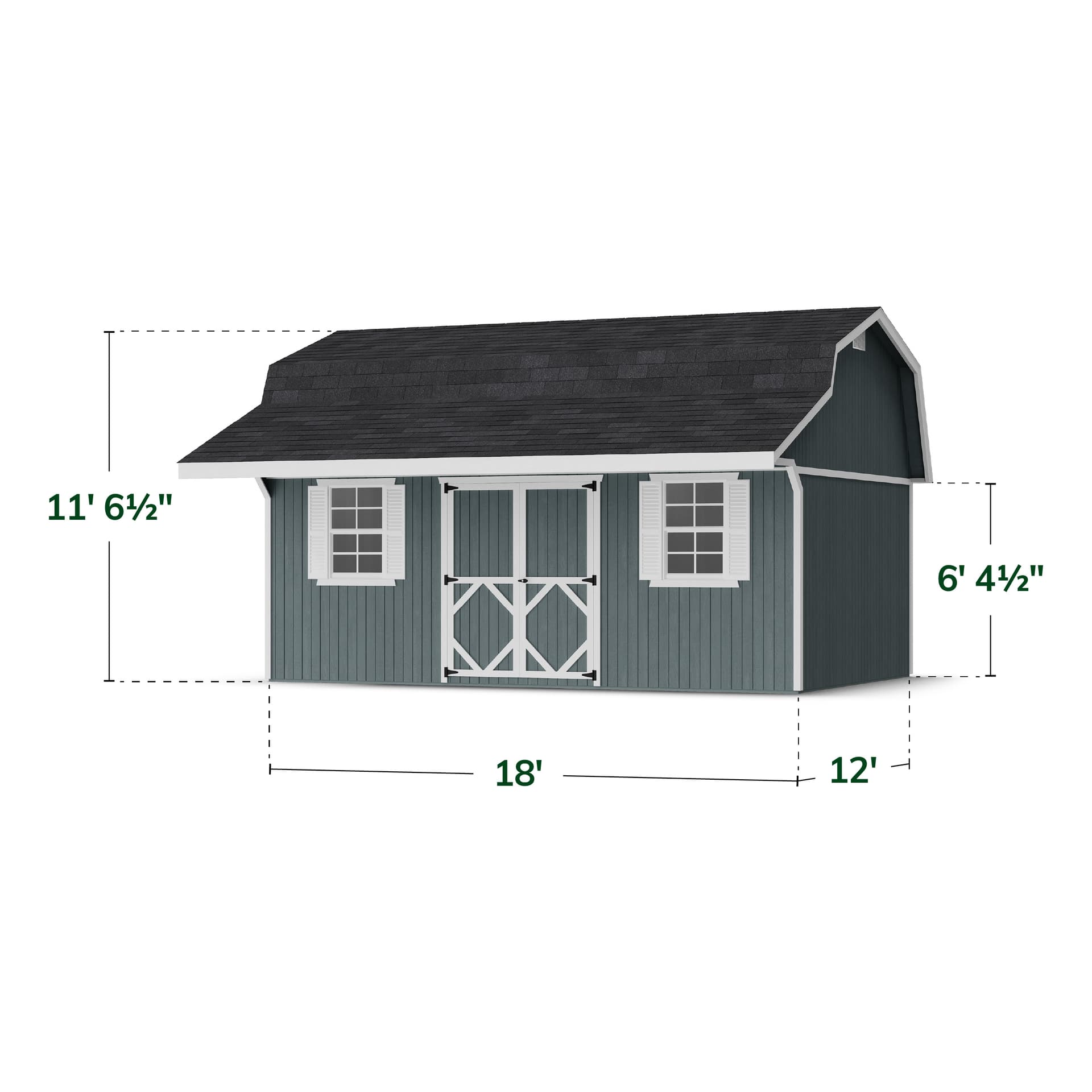 Classic Gambrel Barn Shed with Overhang dimensions