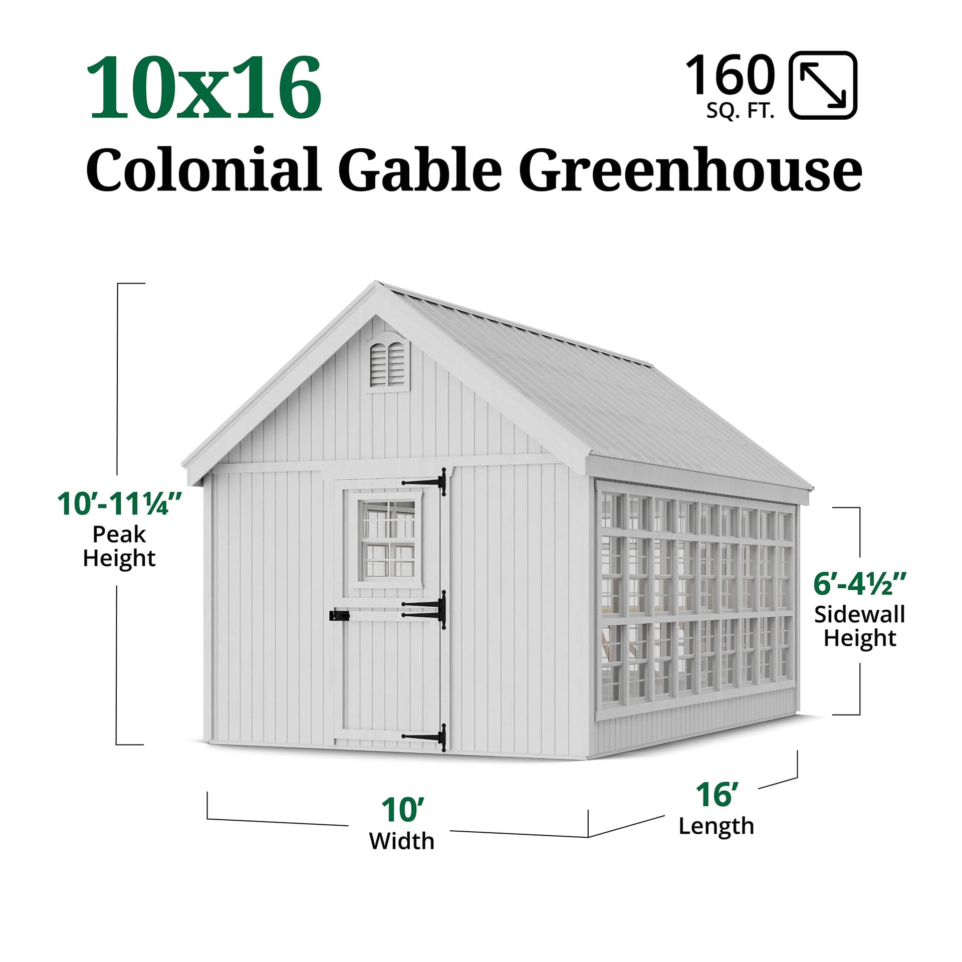 Colonial Gable Greenhouse dimensions