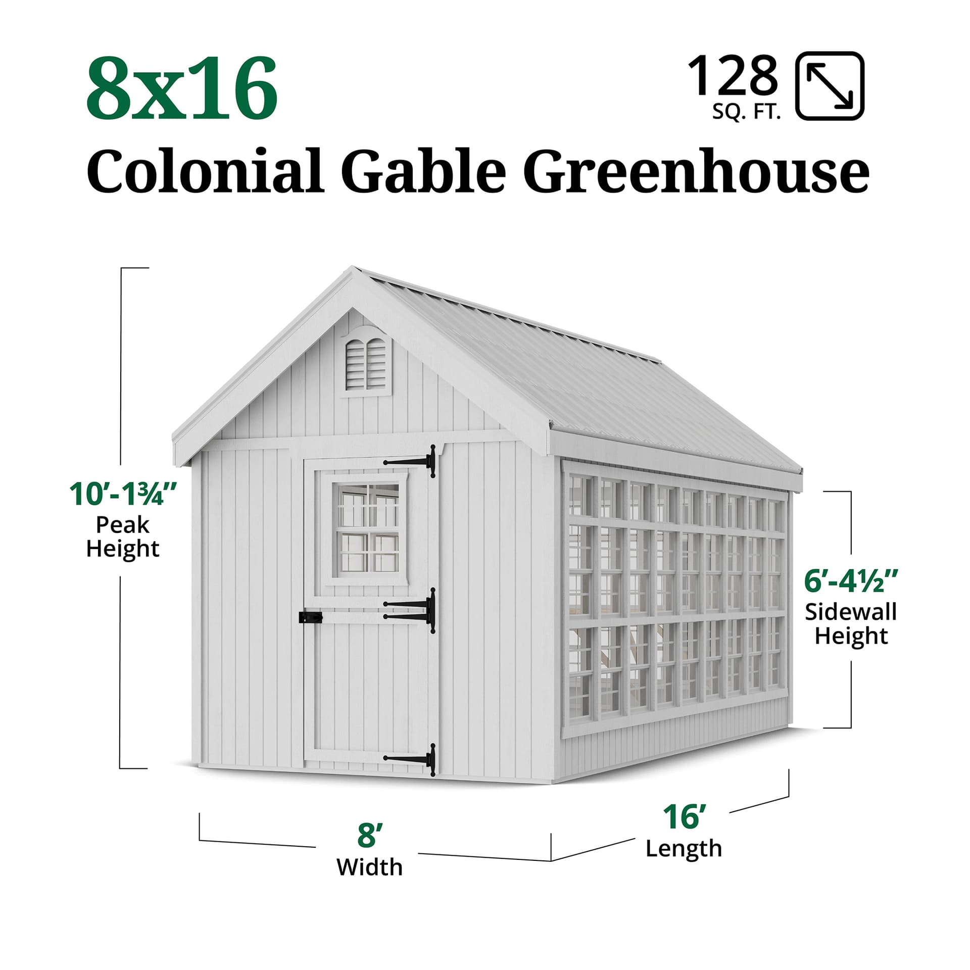 Colonial Gable Greenhouse dimensions