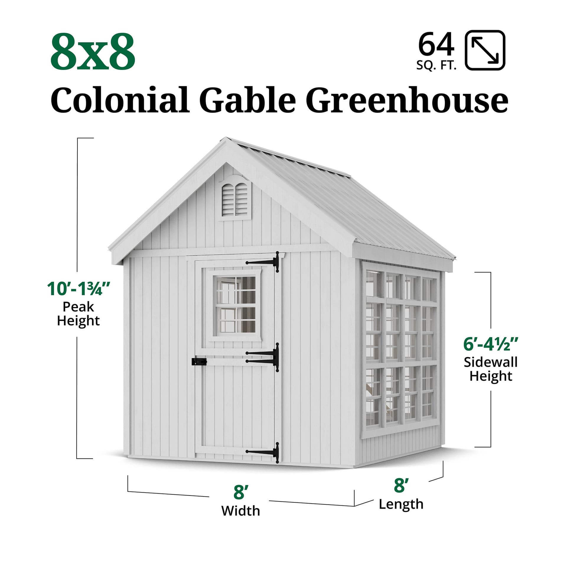 Colonial Gable Greenhouse dimensions
