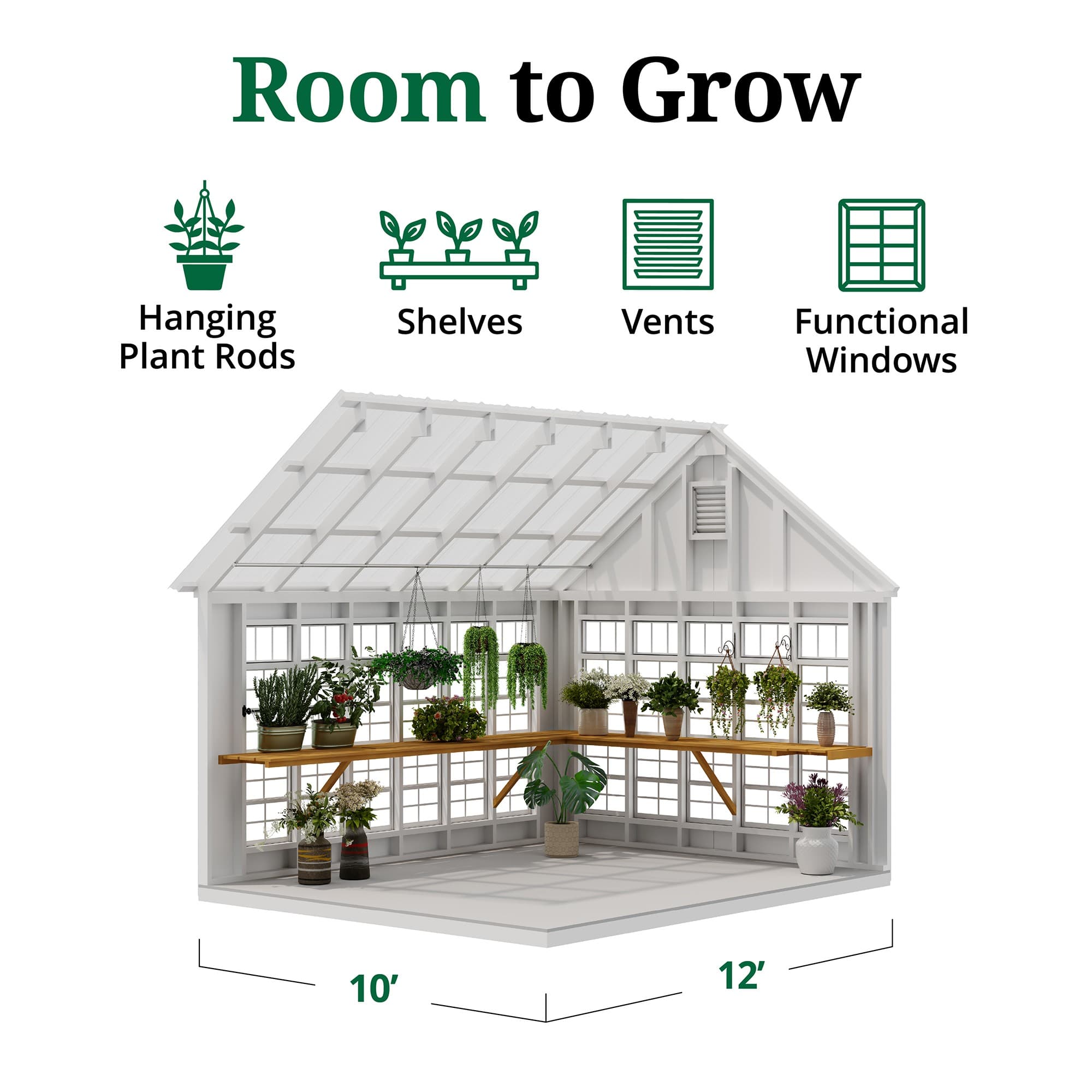 Colonial Gable Greenhouse interior graphic