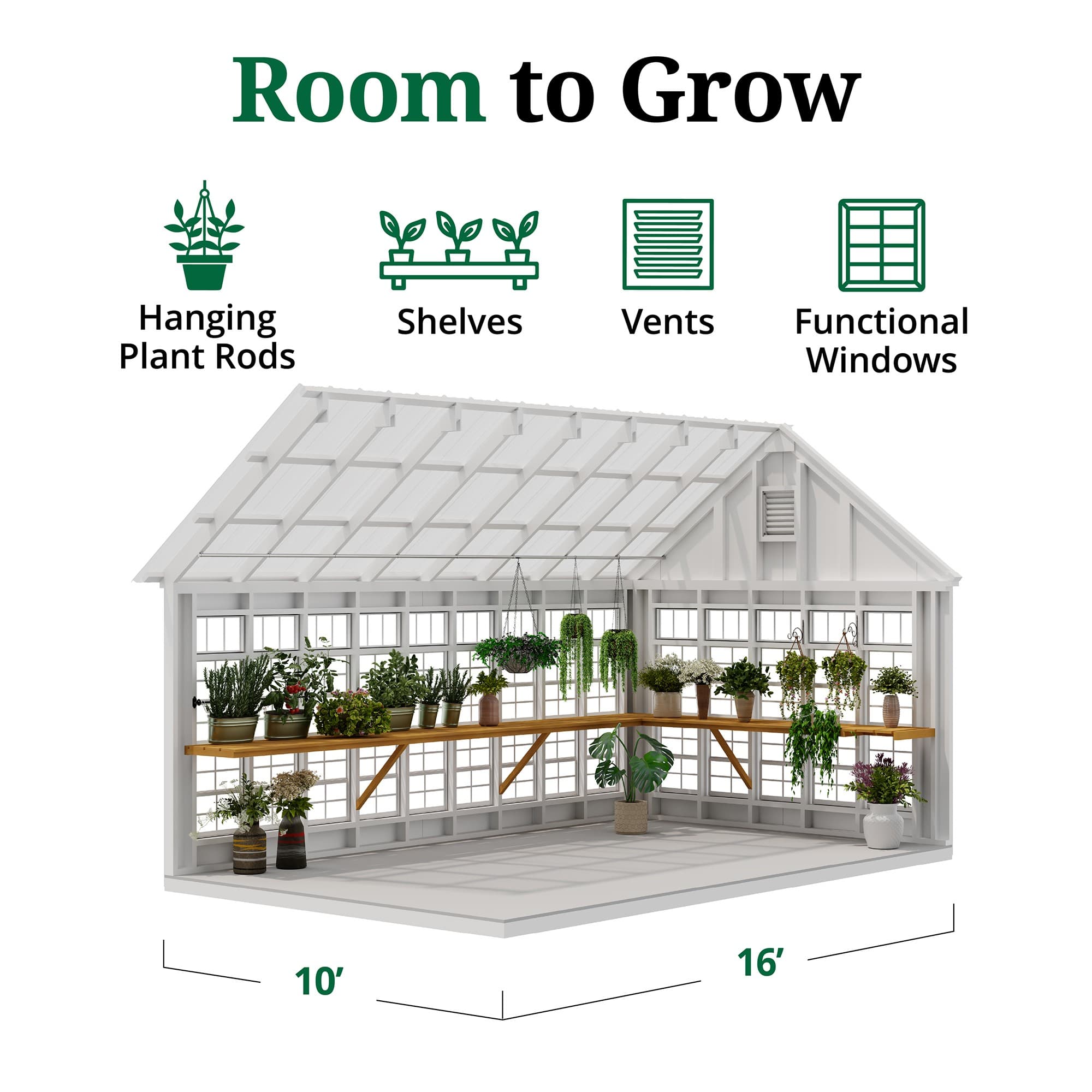Colonial Gable Greenhouse interior graphic