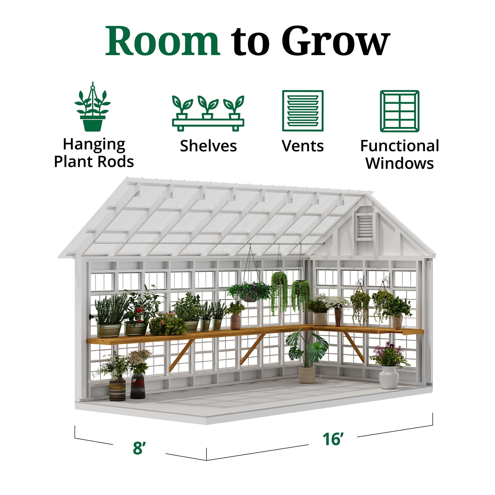 Colonial Gable Greenhouse interior graphic