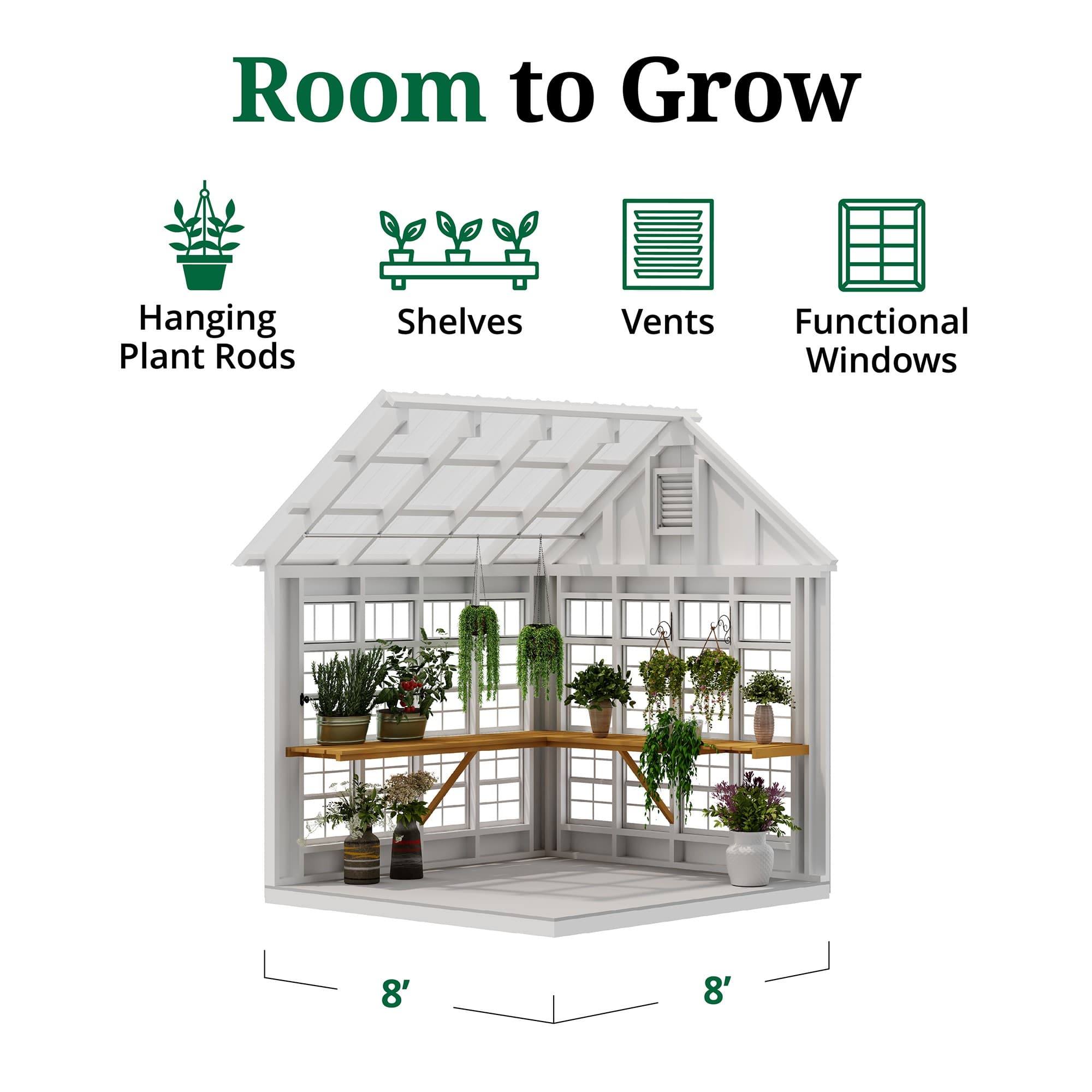 Colonial Gable Greenhouse interior graphic