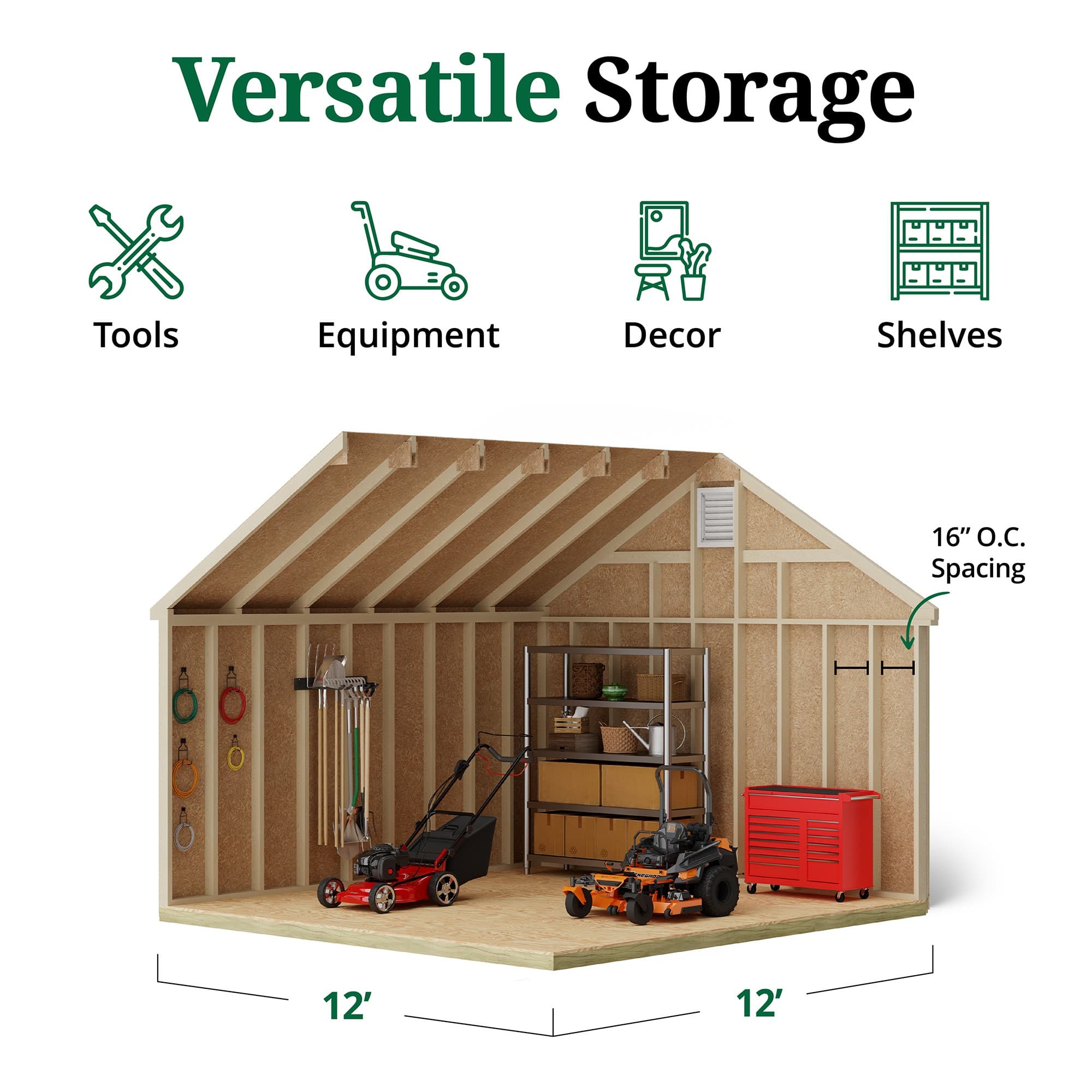 Colonial Pinehurst Shed interior graphic