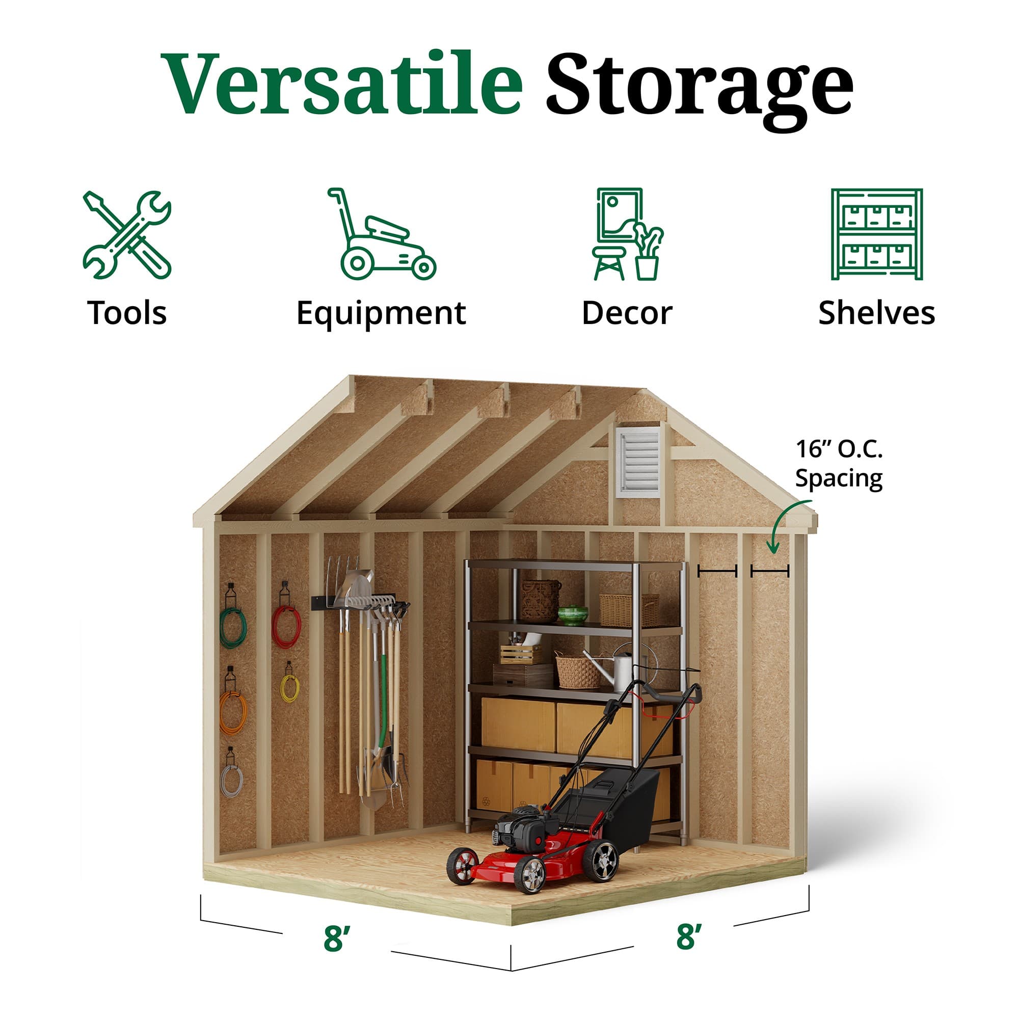 Colonial Pinehurst Shed interior graphic