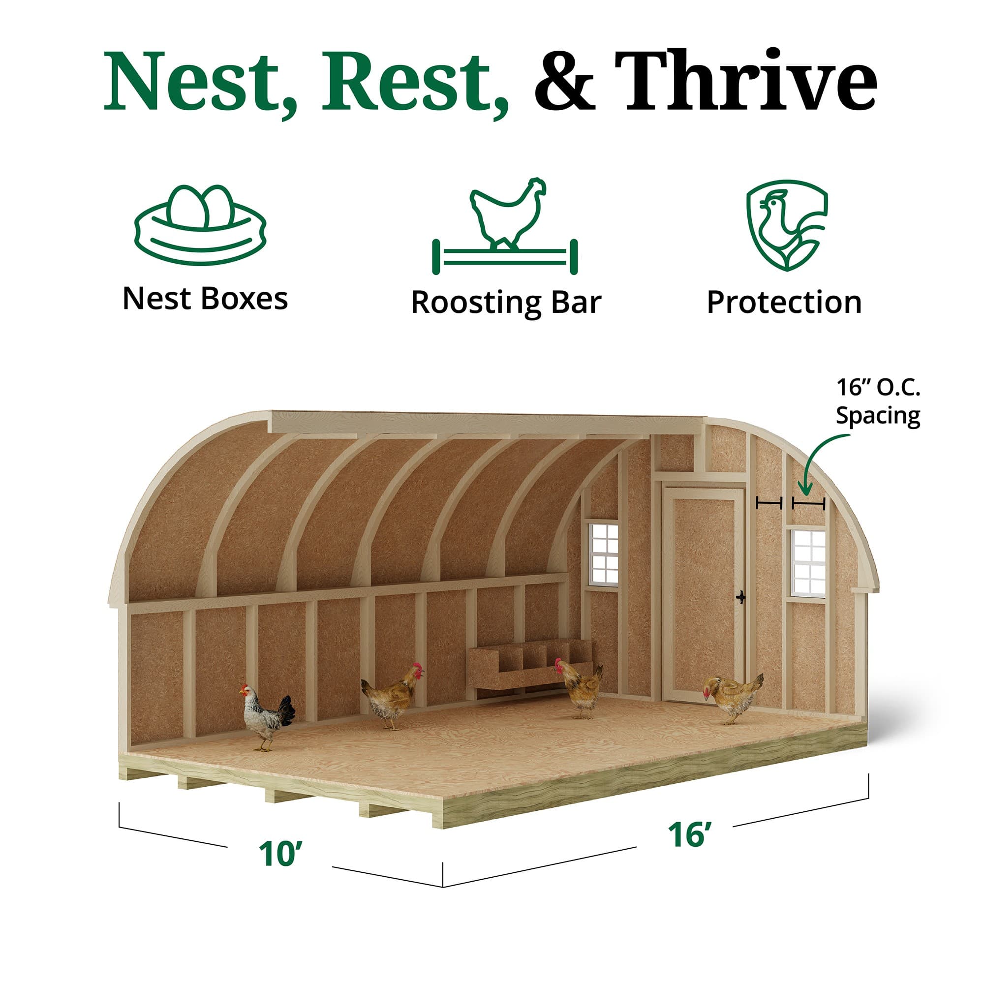 Round Roof Chicken Coop interior graphic