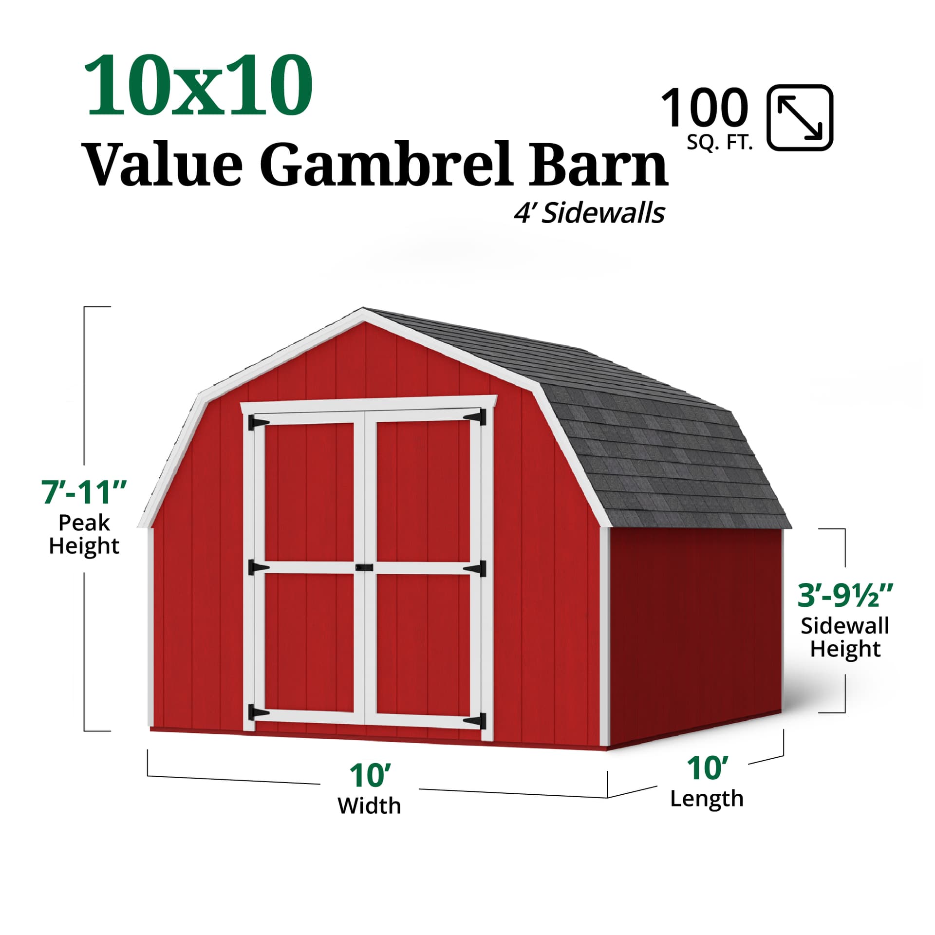 Value Gambrel Barn 4' Sidewalls dimensions