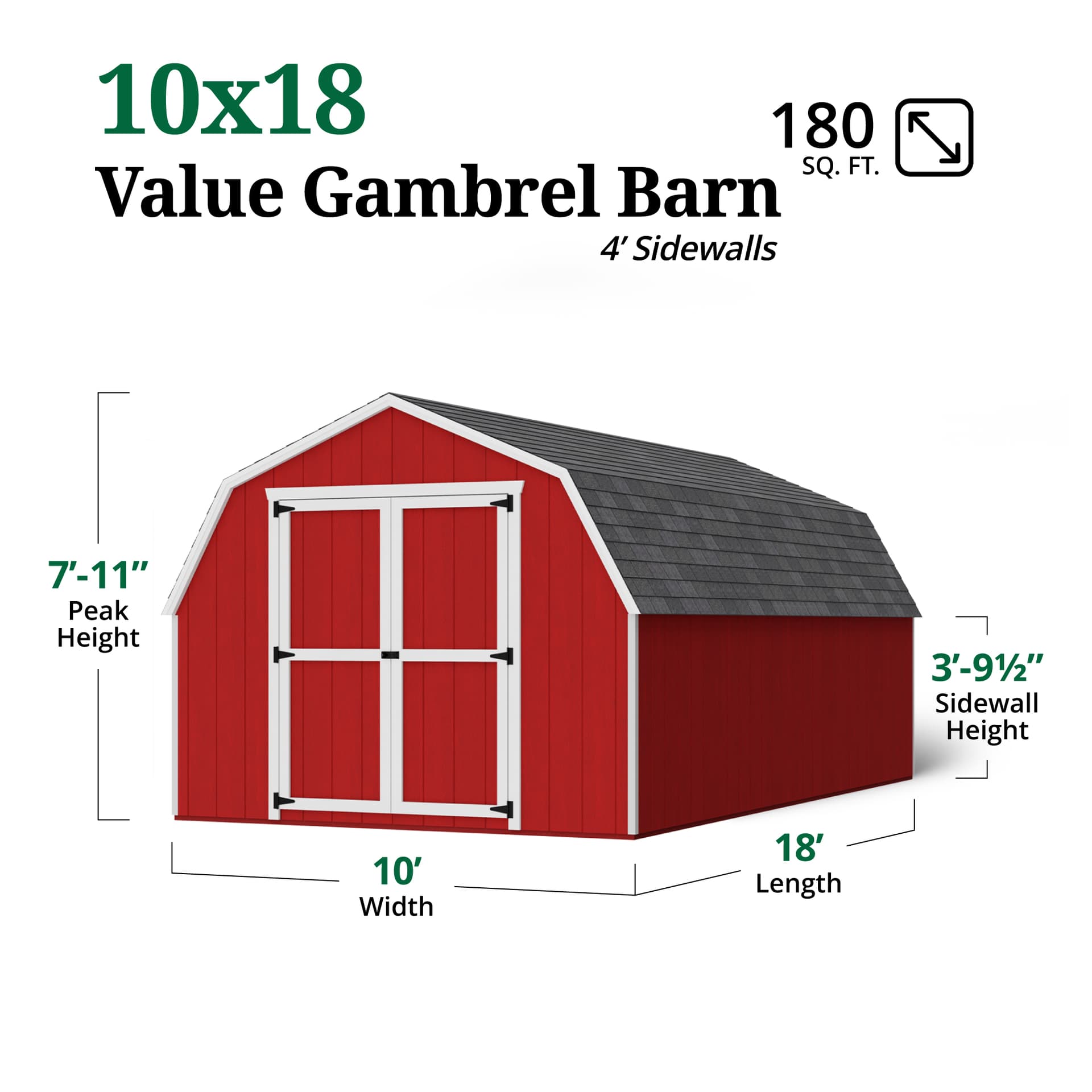 Value Gambrel Barn 4' Sidewalls dimensions