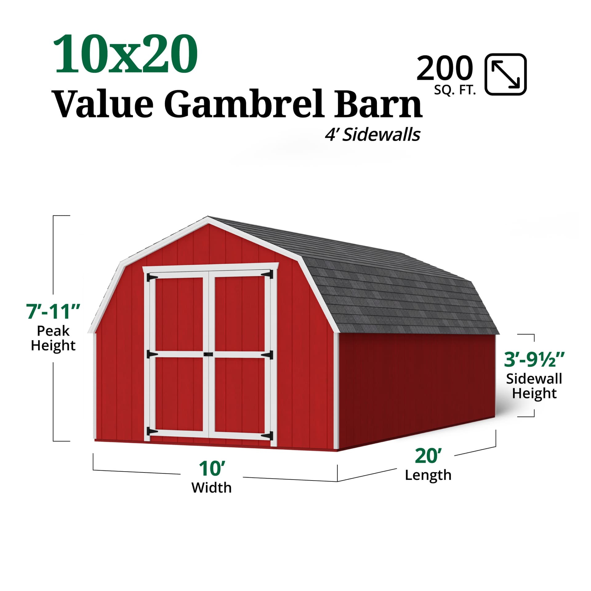 Value Gambrel Barn 4' Sidewalls dimensions
