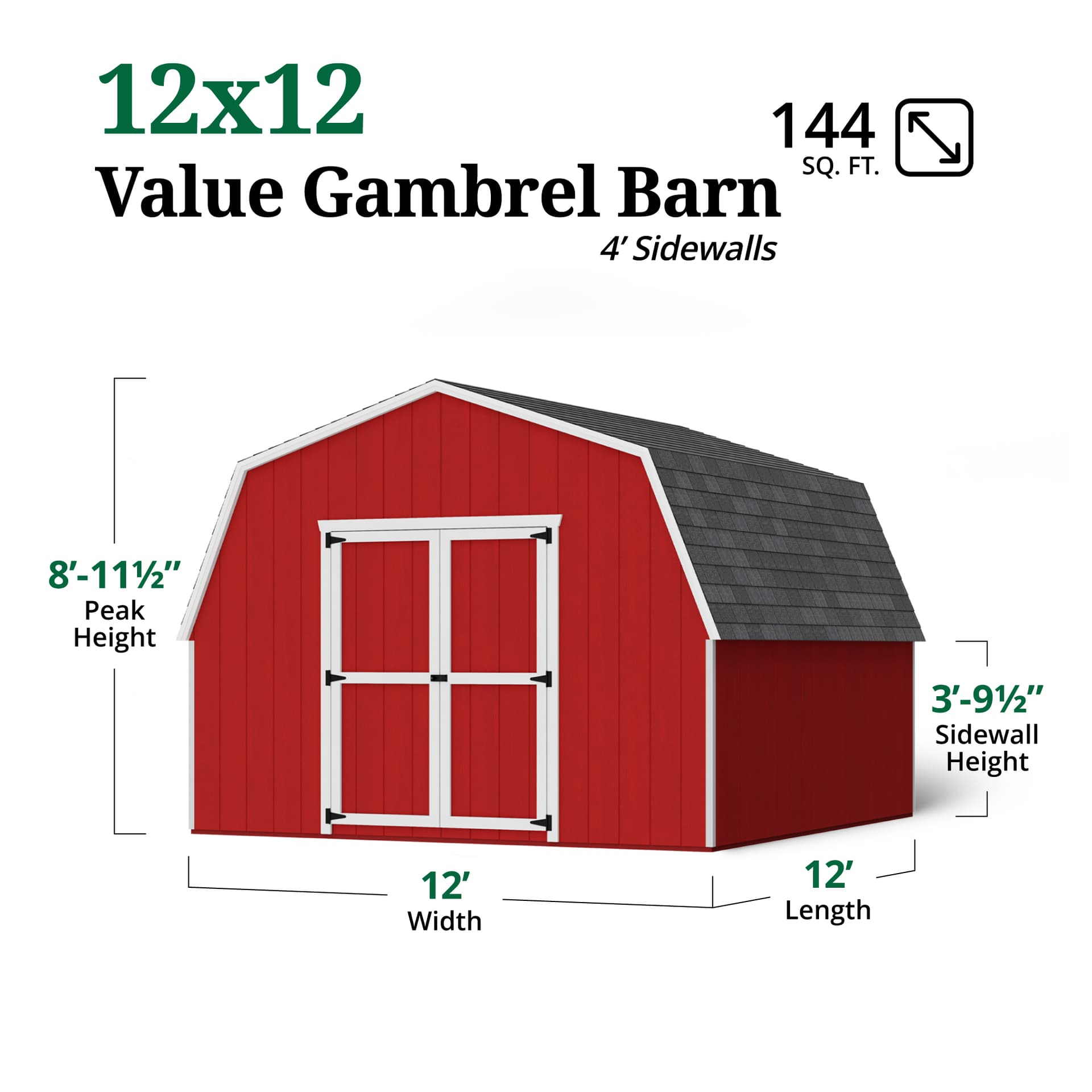 Value Gambrel Barn 4' Sidewalls dimensions