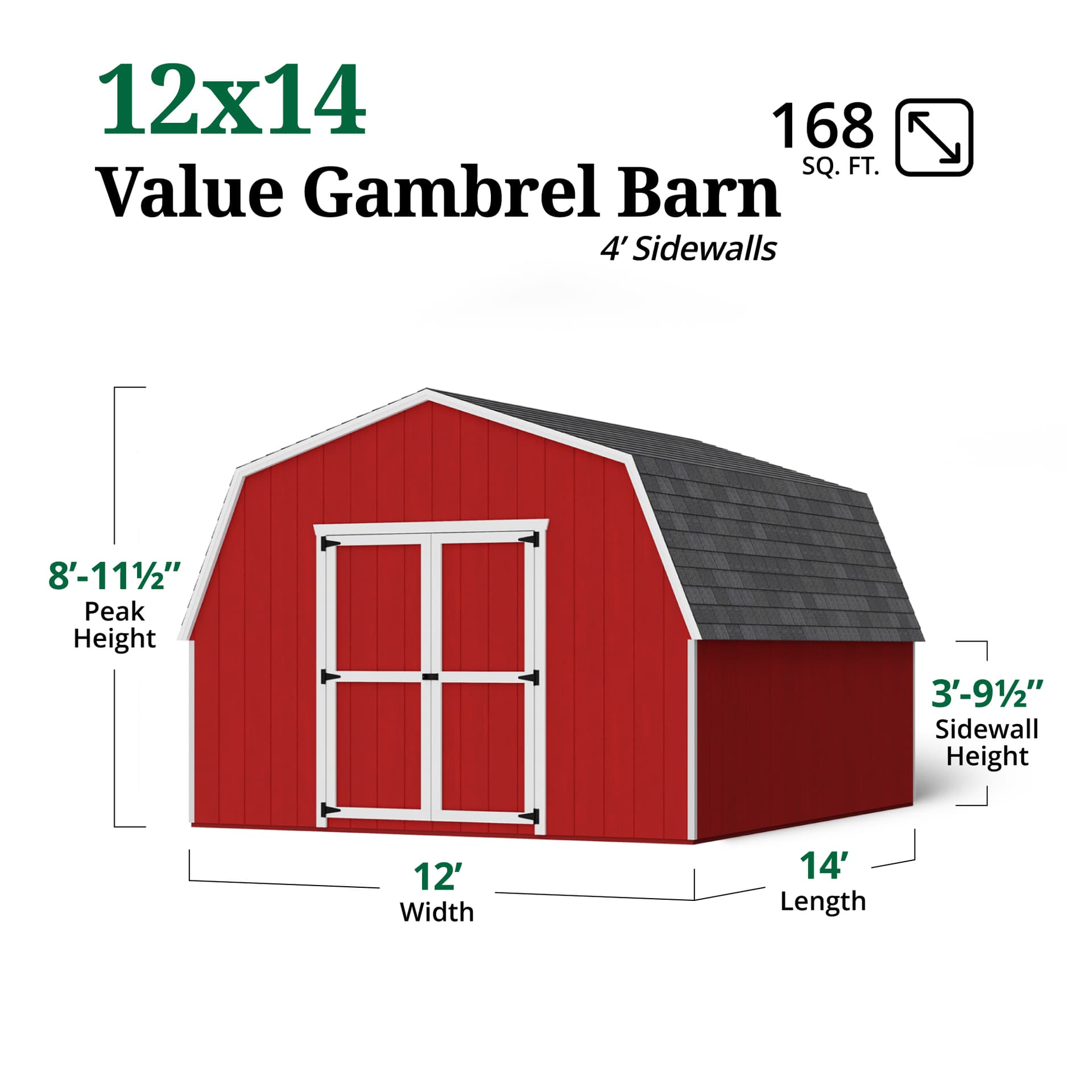 Value Gambrel Barn 4' Sidewalls dimensions
