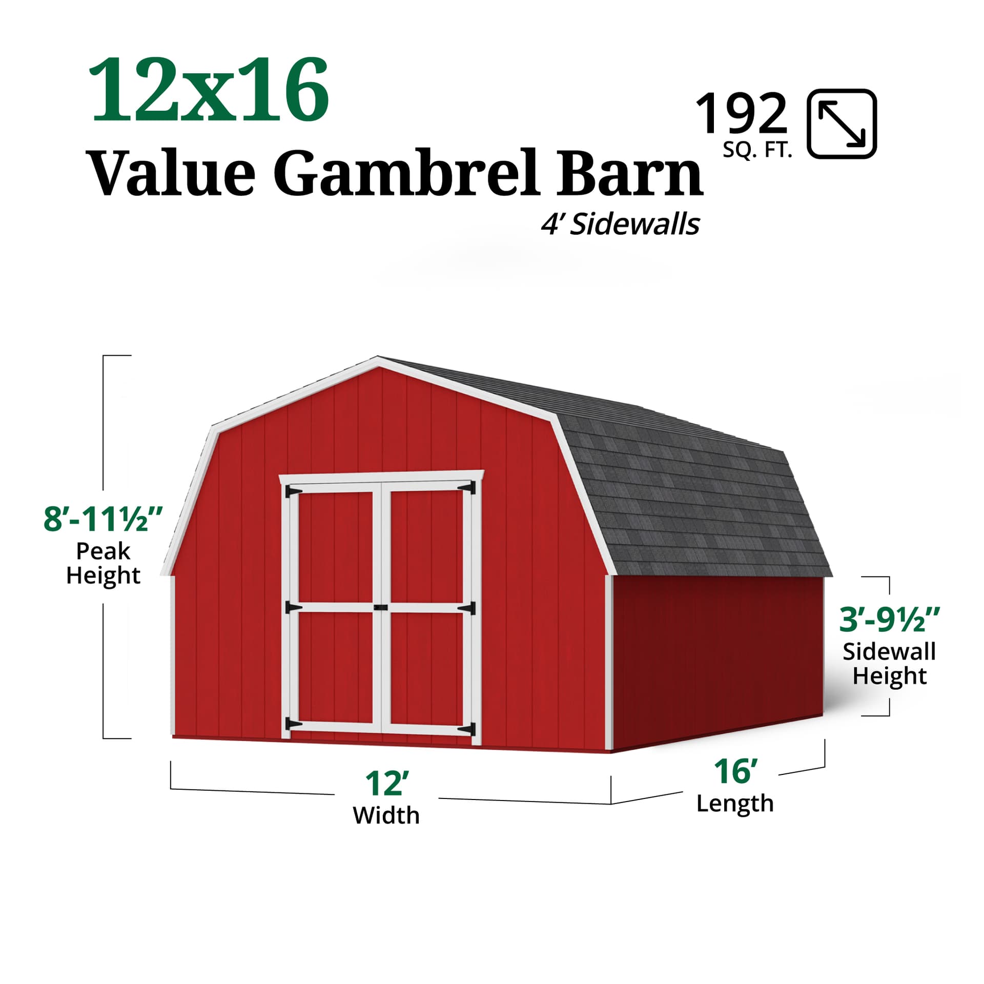 Value Gambrel 4' Barn Shed dimensions