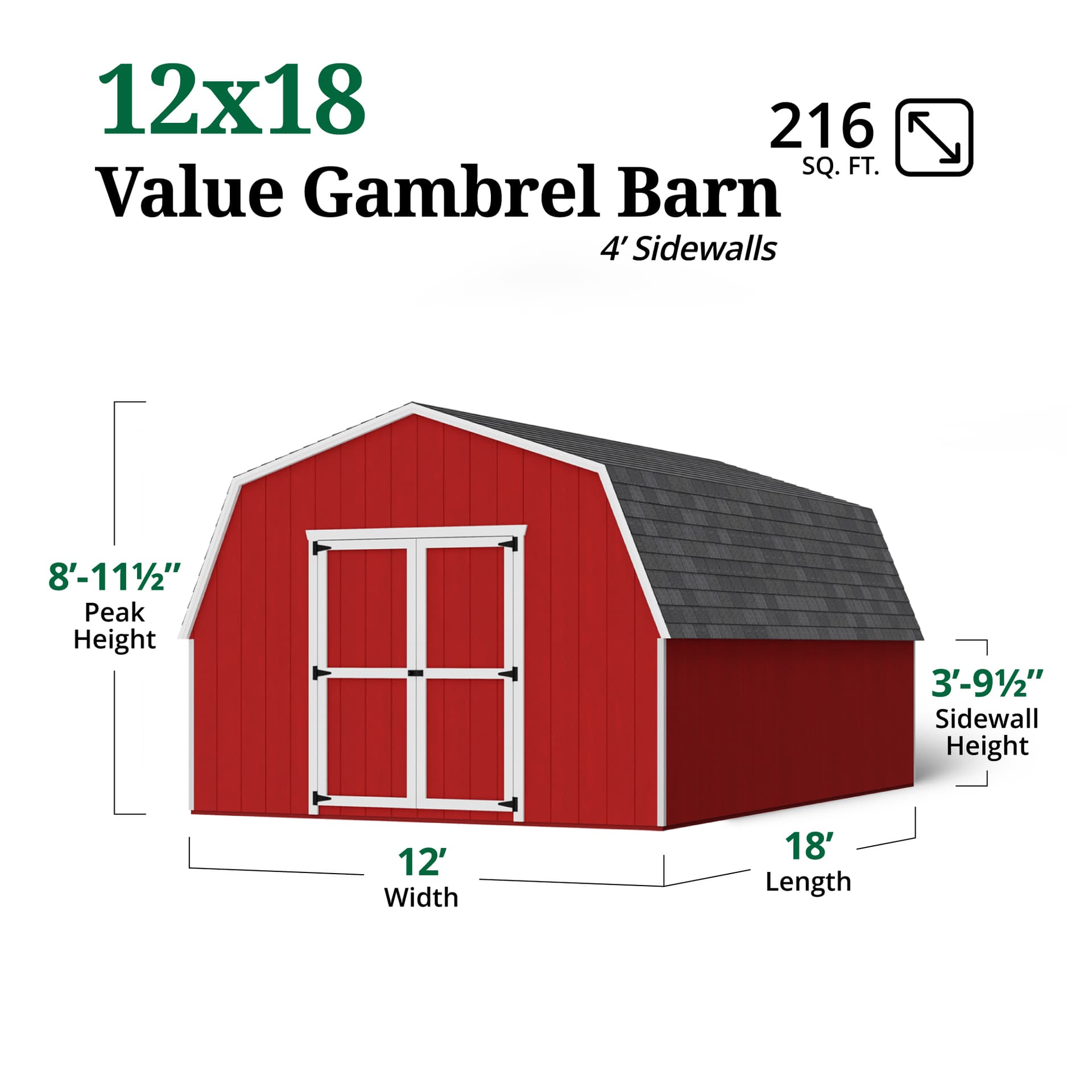 Value Gambrel Barn 4' Sidewalls dimensions