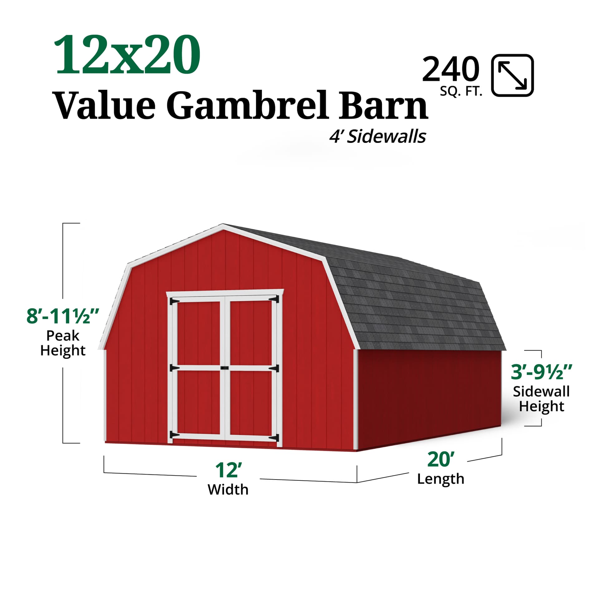 Value Gambrel Barn 4' Sidewalls dimensions