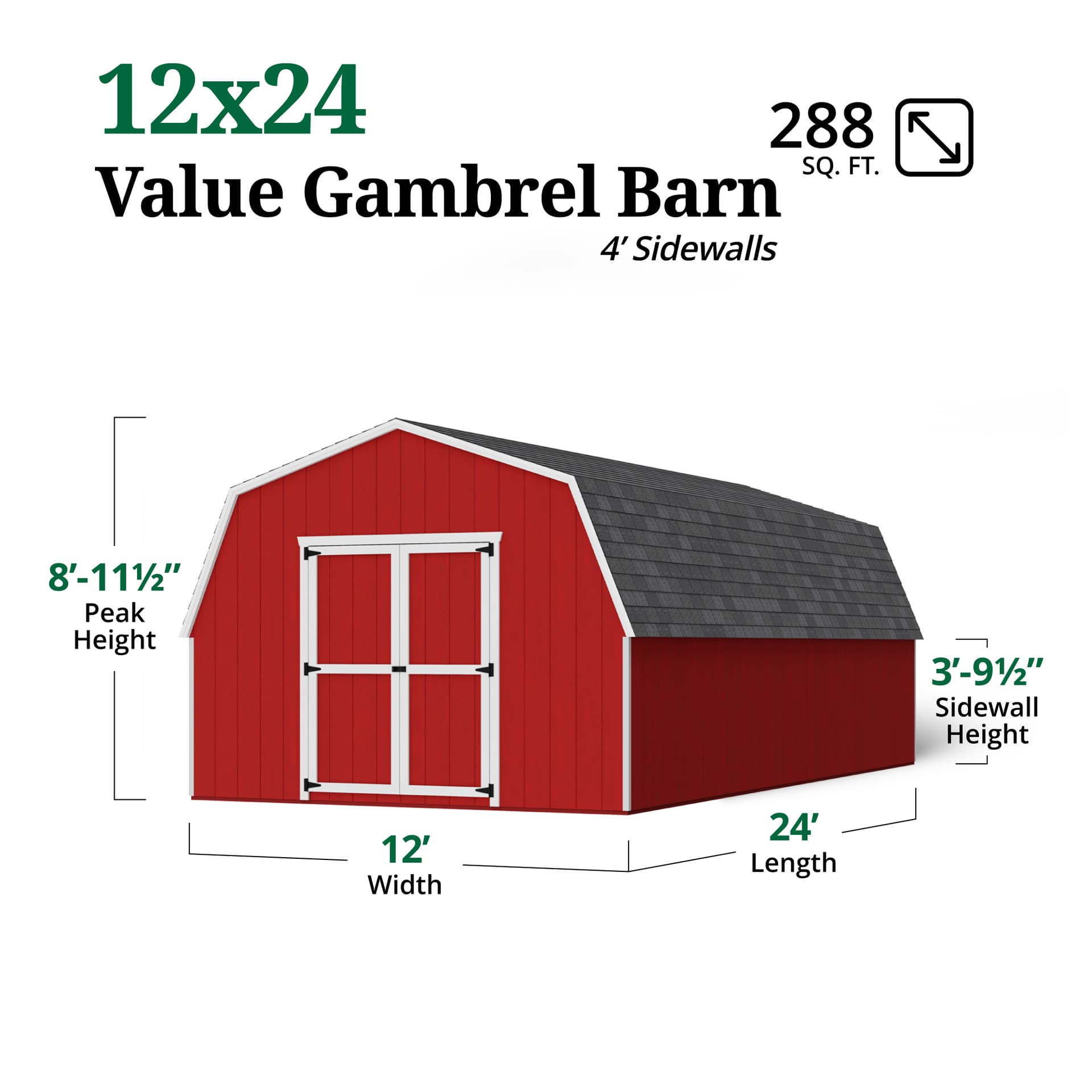 Value Gambrel Barn 4' Sidewalls dimensions