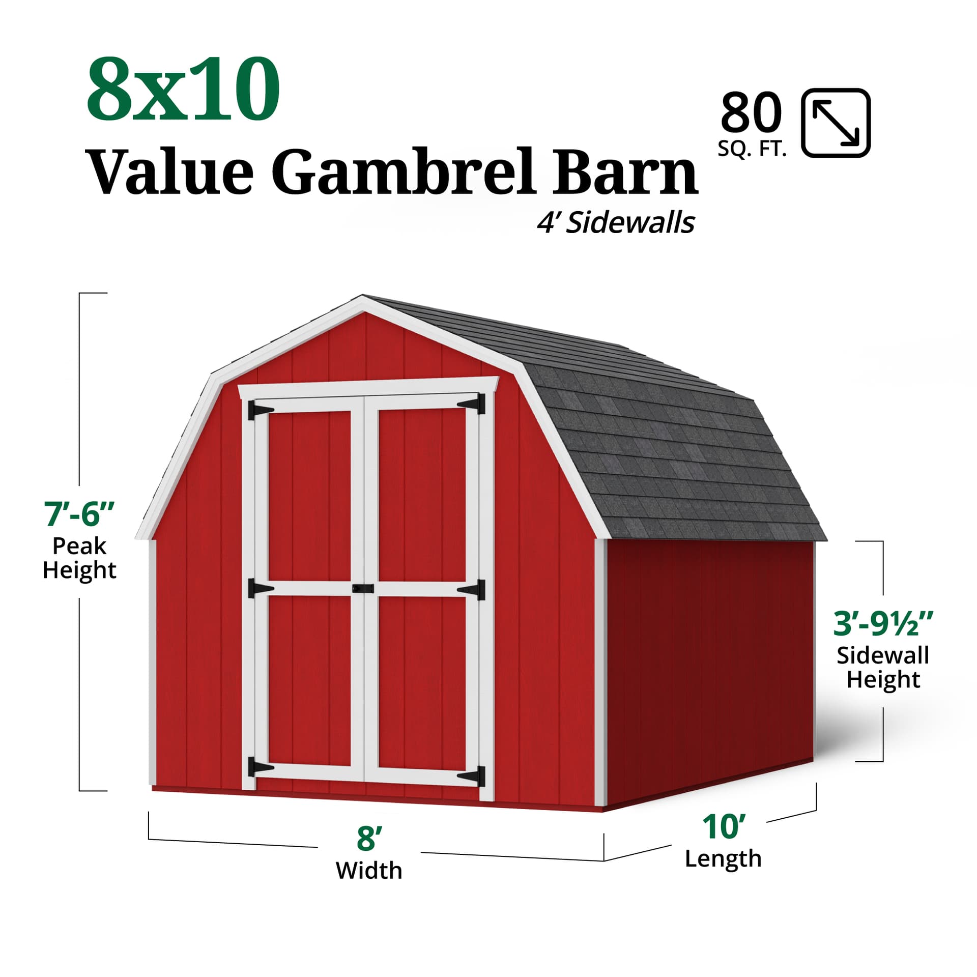 Value Gambrel Barn 4' Sidewalls dimensions