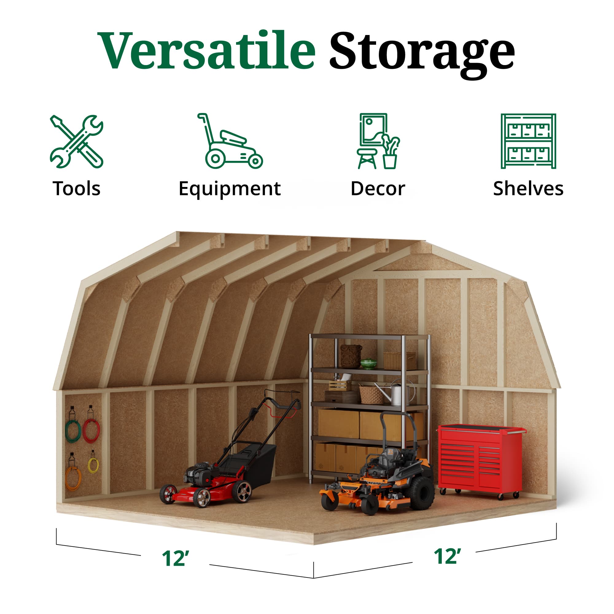 Value Gambrel Barn 4' Sidewalls interior graphic
