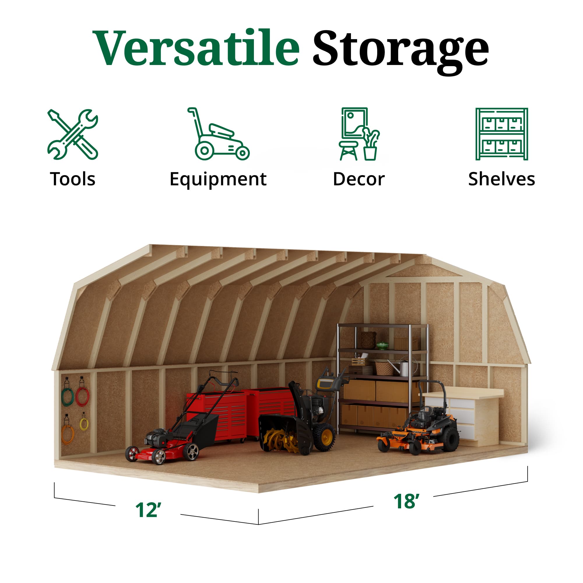 Value Gambrel Barn 4' Sidewalls interior graphic