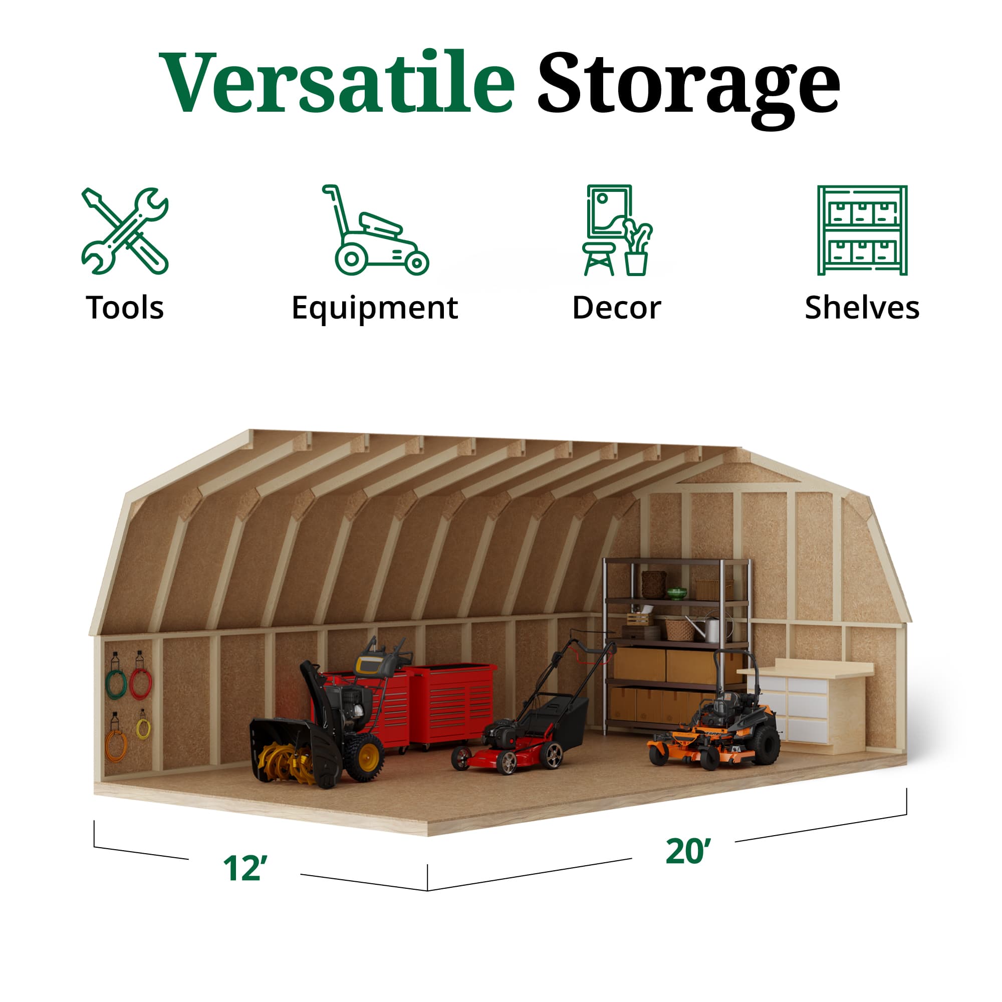 Value Gambrel Barn 4' Sidewalls interior graphic