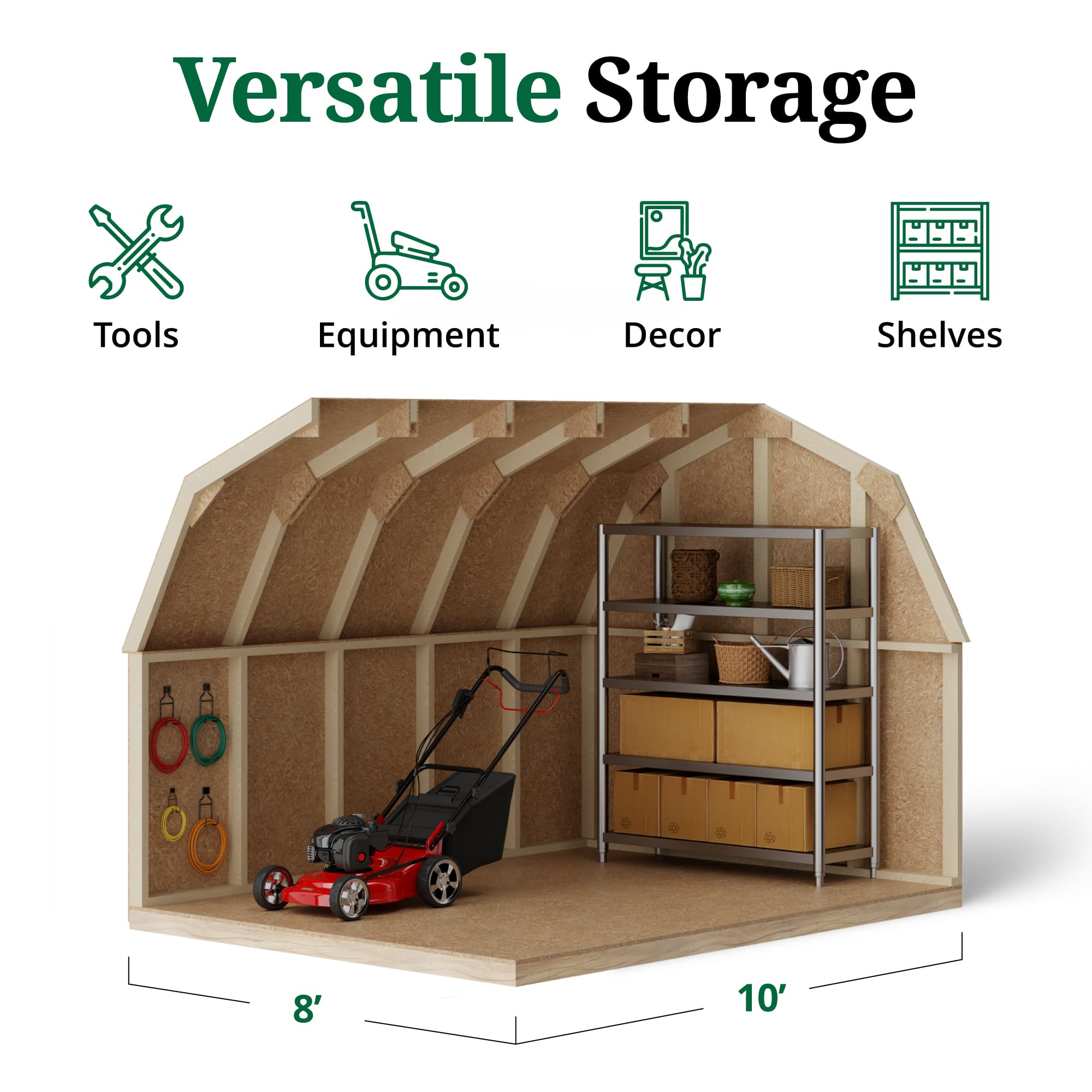 Value Gambrel Barn 4' Sidewalls interior graphic