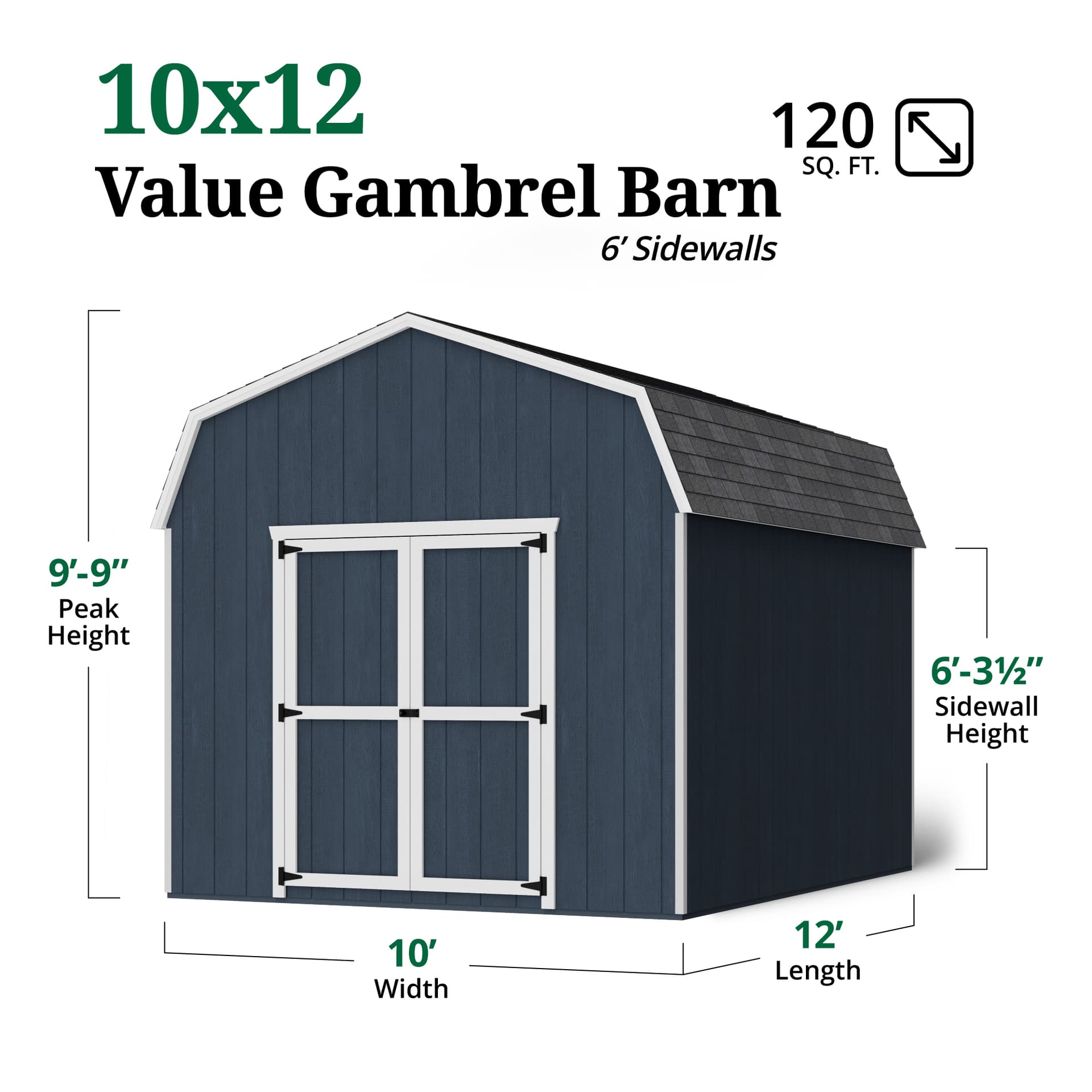 Value Gambrel Barn 6' Sidewalls dimensions