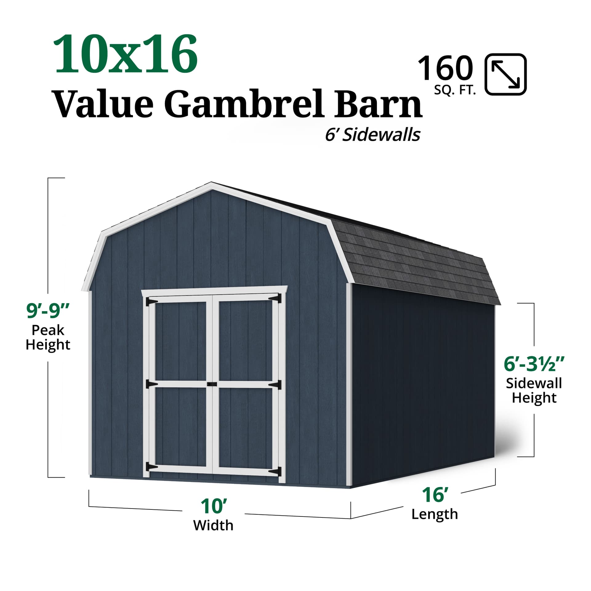 Value Gambrel Barn 6' Sidewalls dimensions