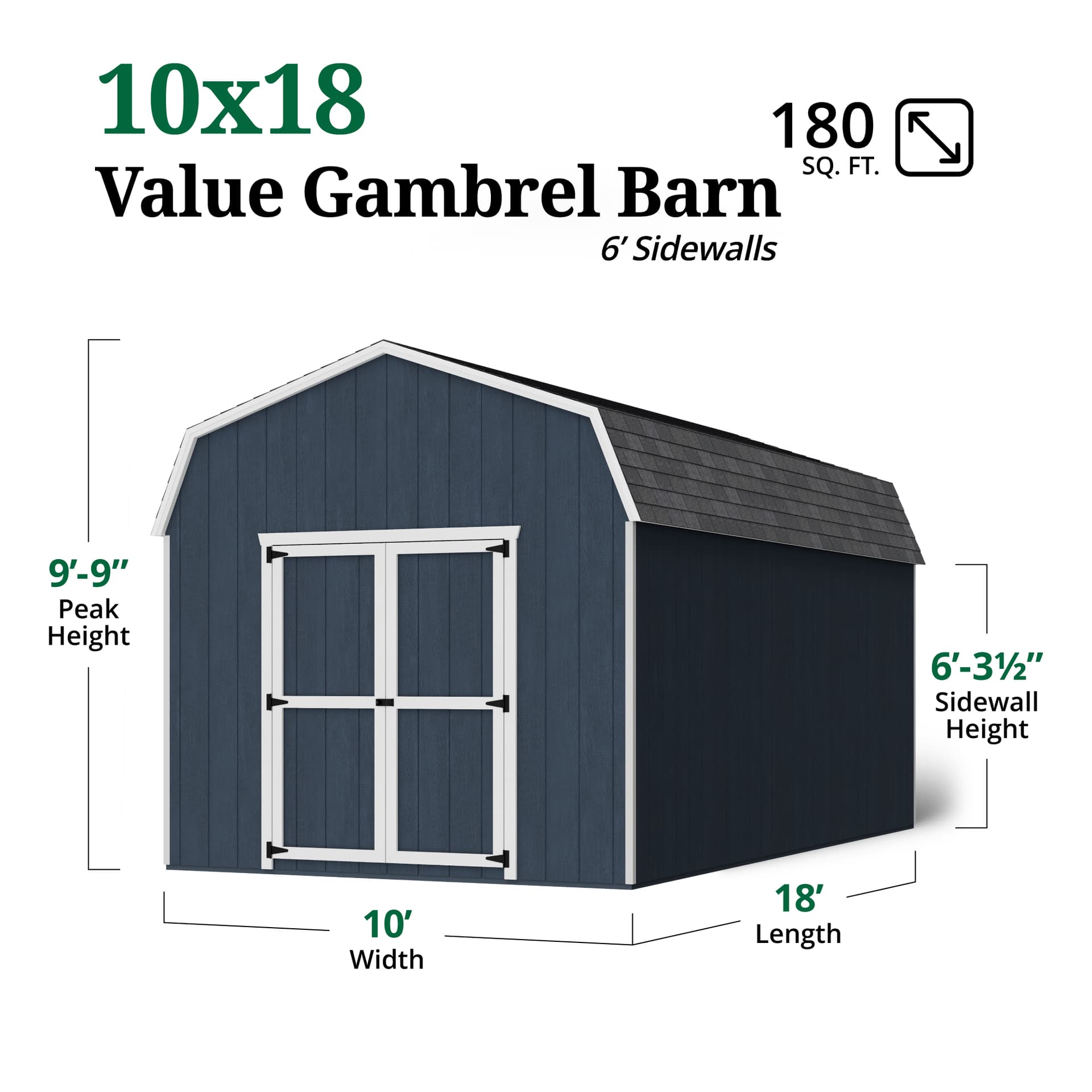 Value Gambrel Barn 6' Sidewalls dimensions